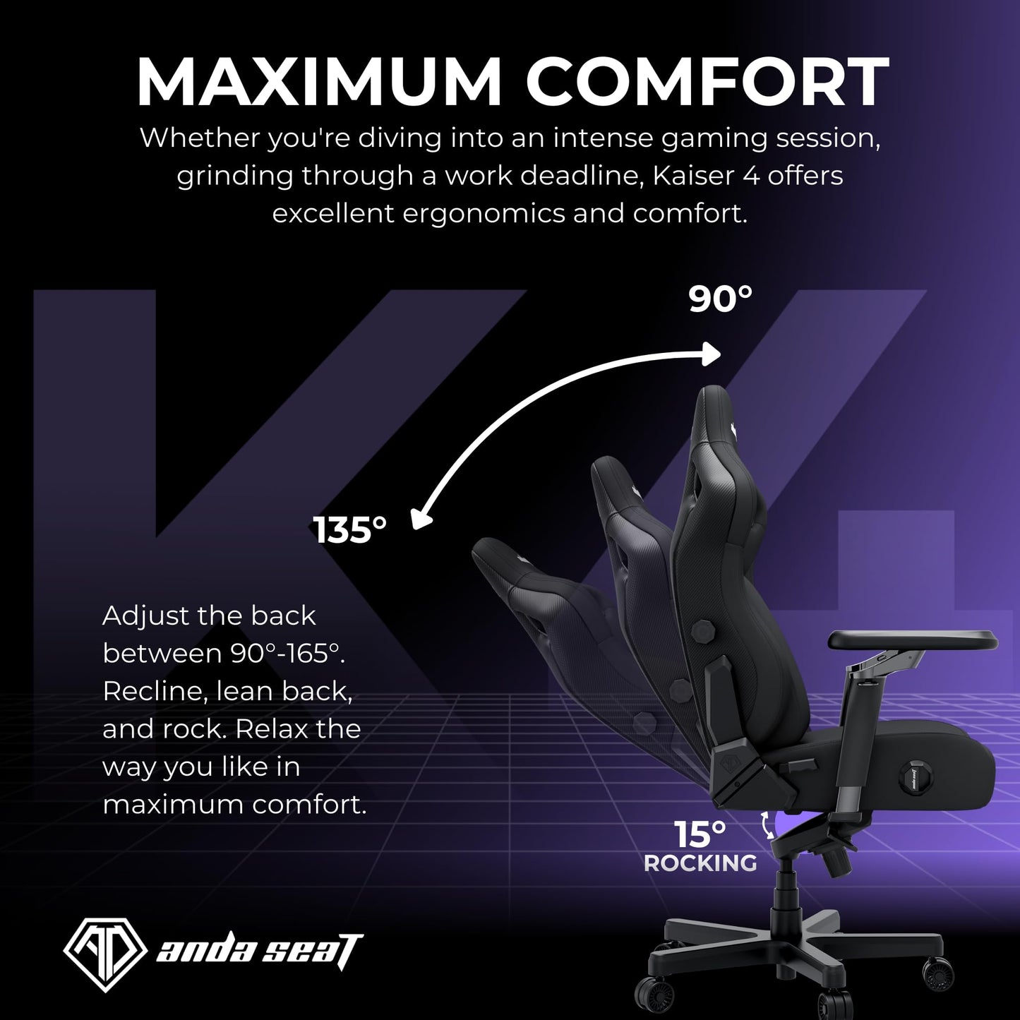 Anda Seat Kaiser 4 Large Gaming Chair for Adults - Ergonomic Black PVC Leather Gaming Seat with 6D Armrest, Comfortable Office Chair with Lumbar Support, Heavy Duty Wide Computer Seat