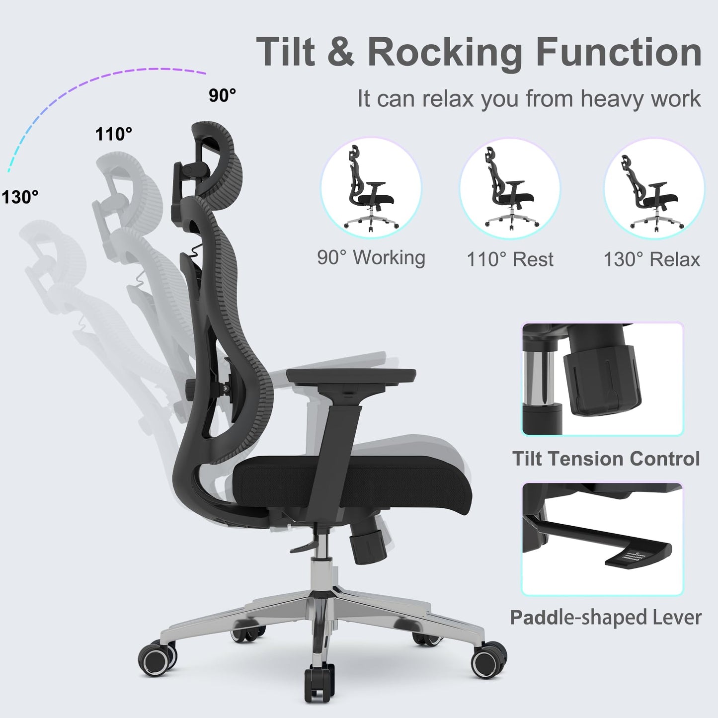 Logicfox Ergonomic Office Chair for Long Hours with Adaptive Thoracic Support – 3D Lumbar System, Adjustable Headrest & Armrests, 330 lbs Capacity