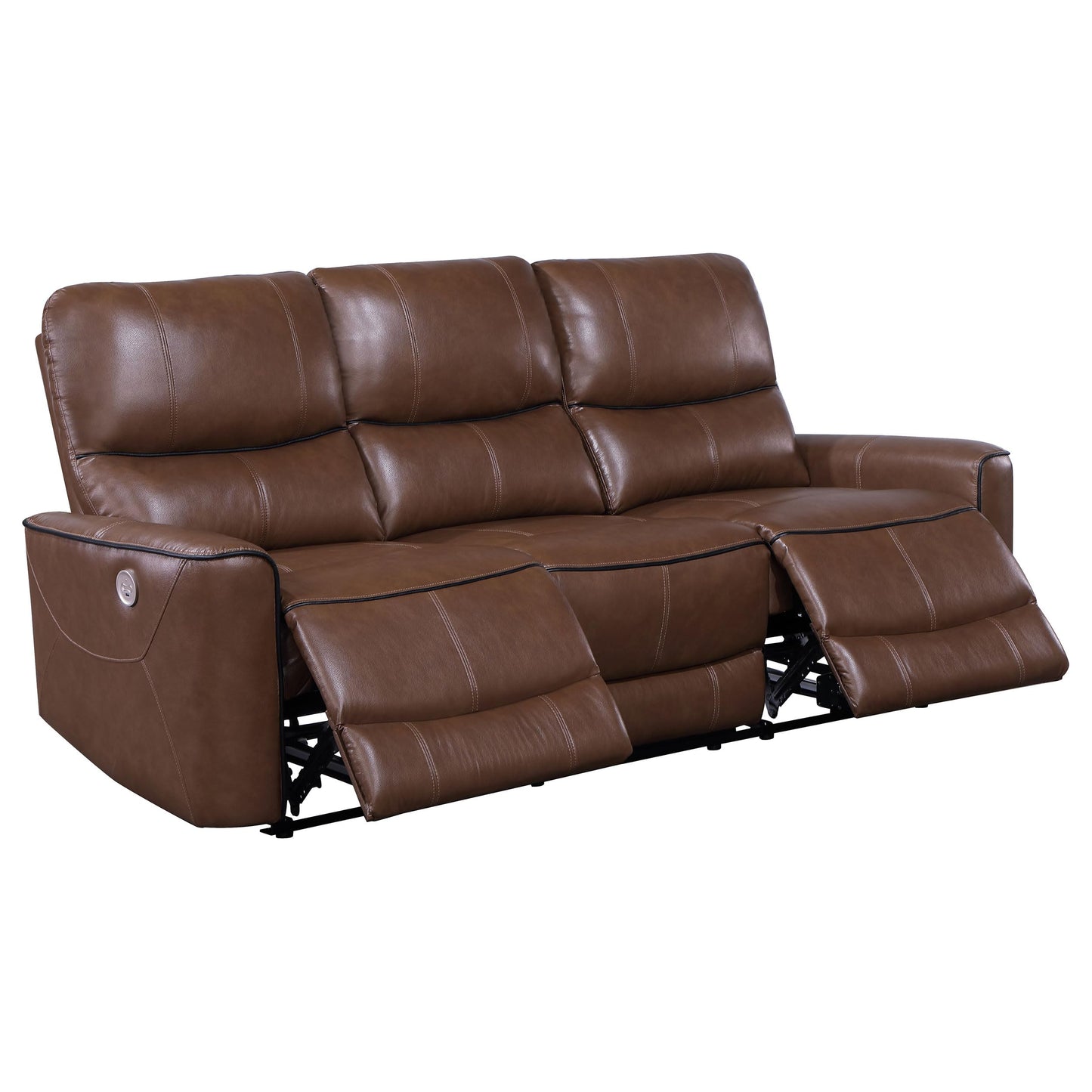 Coaster Home Furnishings - Greenfield - Fabric - Power Reclining Sofa with Built-in USB Port, Tufted Back Cushions, Supportive Seat Cushions - Living Room - 30-Inch - Saddle Brown - 610264P