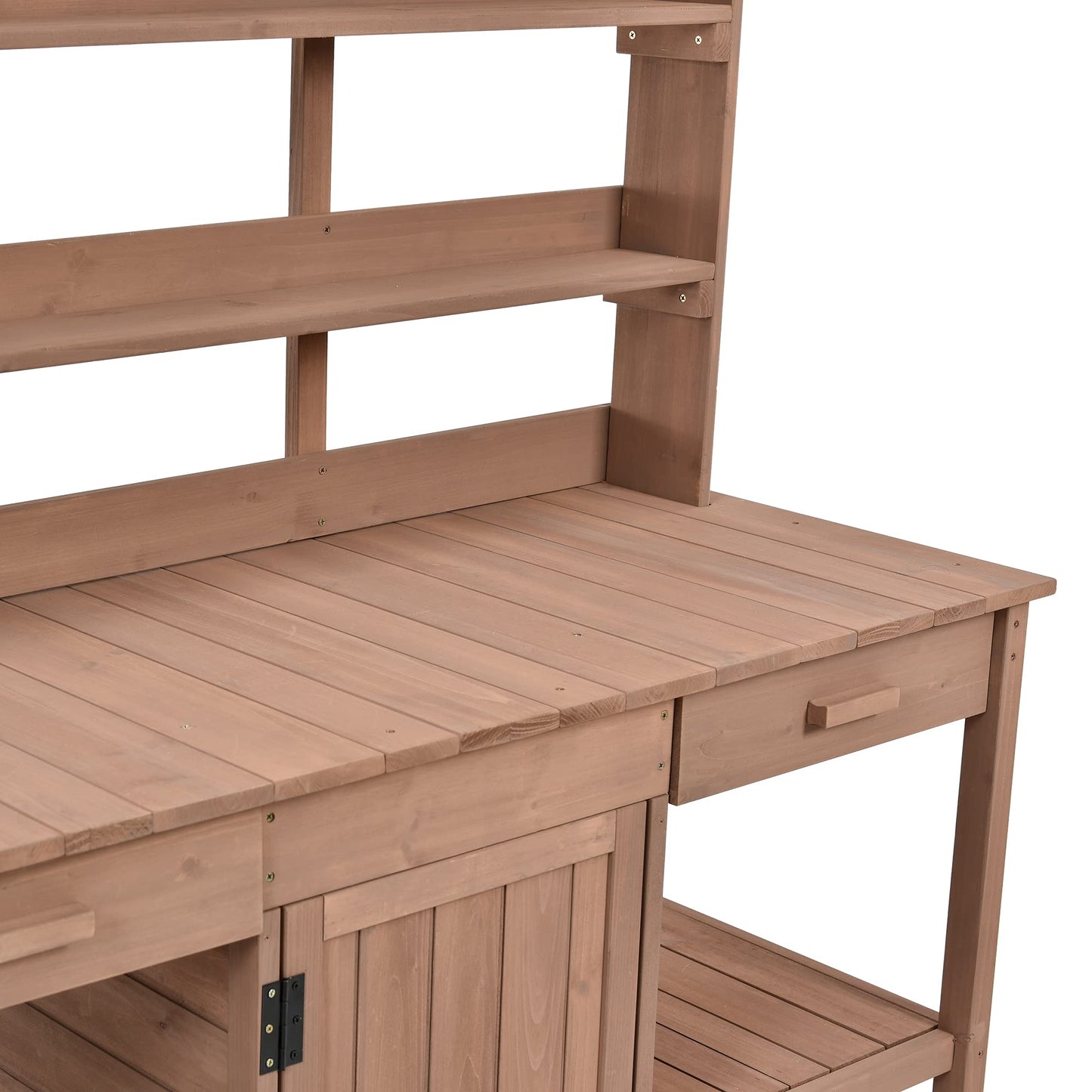 Outdoor Wooden Potting Bench Table – Farmhouse Garden Workstation with Drawers, Cabinet & Storage Shelves, Large Fir Wood Work Table for Patio, Backyard, Mudroom, Greenhouse (Dark Brown, 66'' H)