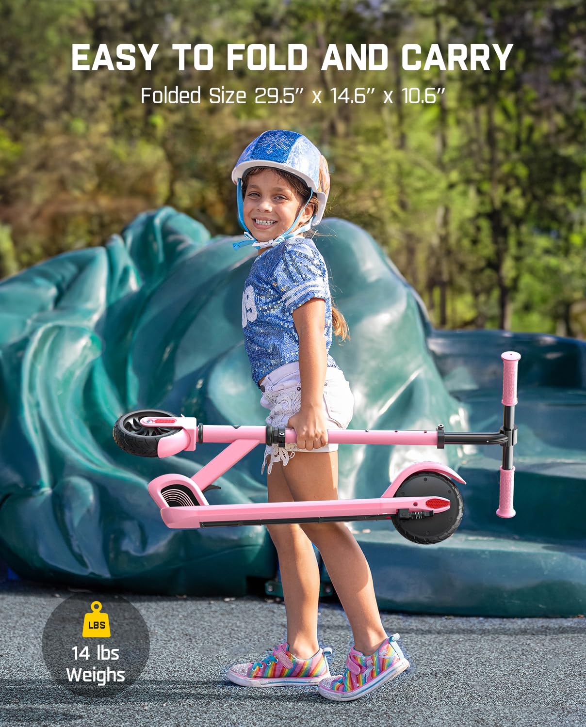 FanttikRide C9 Kids Electric Scooter Ages 8-12, Foldable for Kids 3.9-5.2 ft, 132 lbs, 5 Miles Range, Up to 40 mins Ride Time, 2 Safe Max Speed 6/10 MPH, 3 Adjustable Heights, Pink