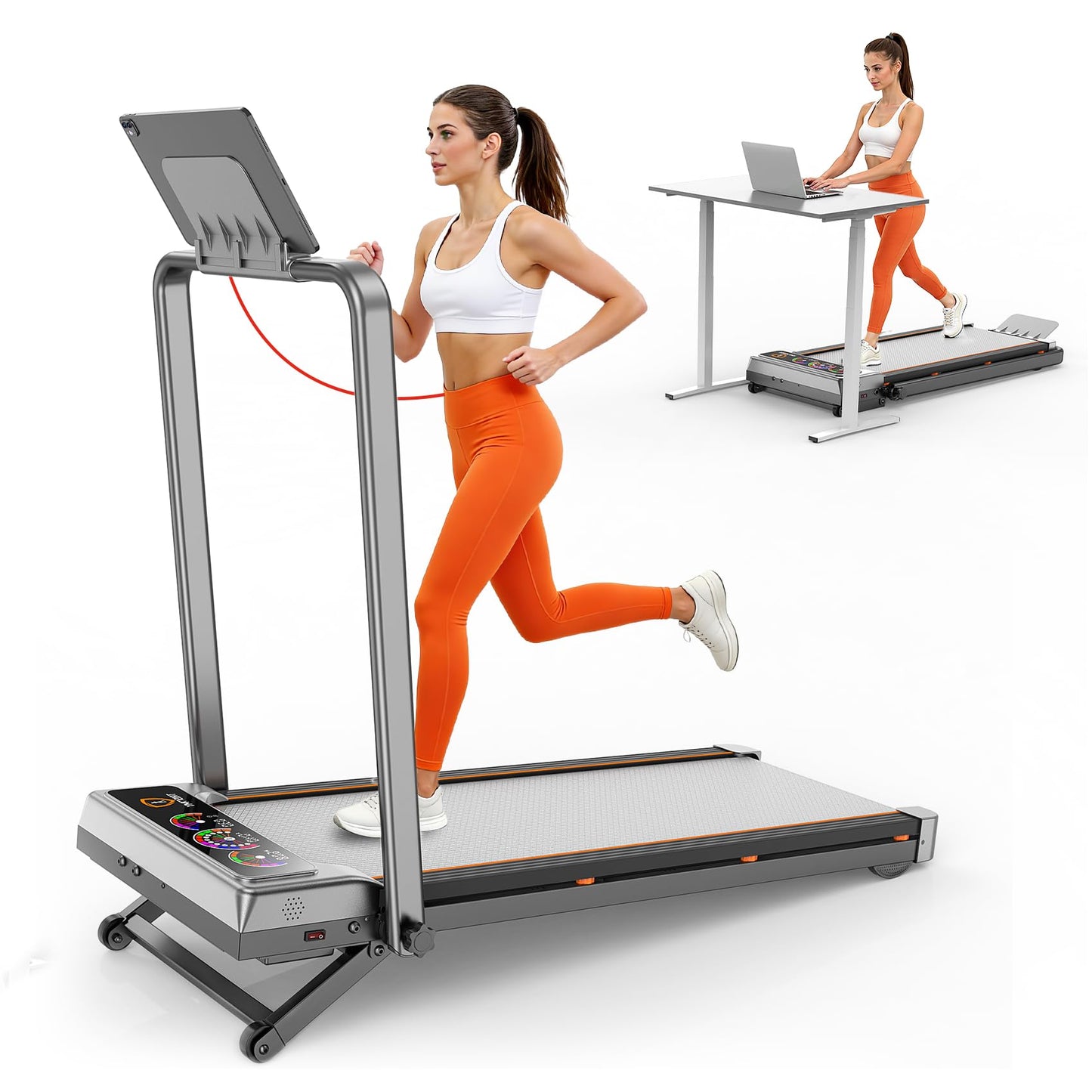 Walking Pad with 15% 12-Level Auto Incline & Handle Bar, Trisomy Foldable Under Desk Treadmill, 450 LBS Capacity Treadmills for Home Hiking with UI Screen, Bluetooth Speaker, Remote, RGB Light