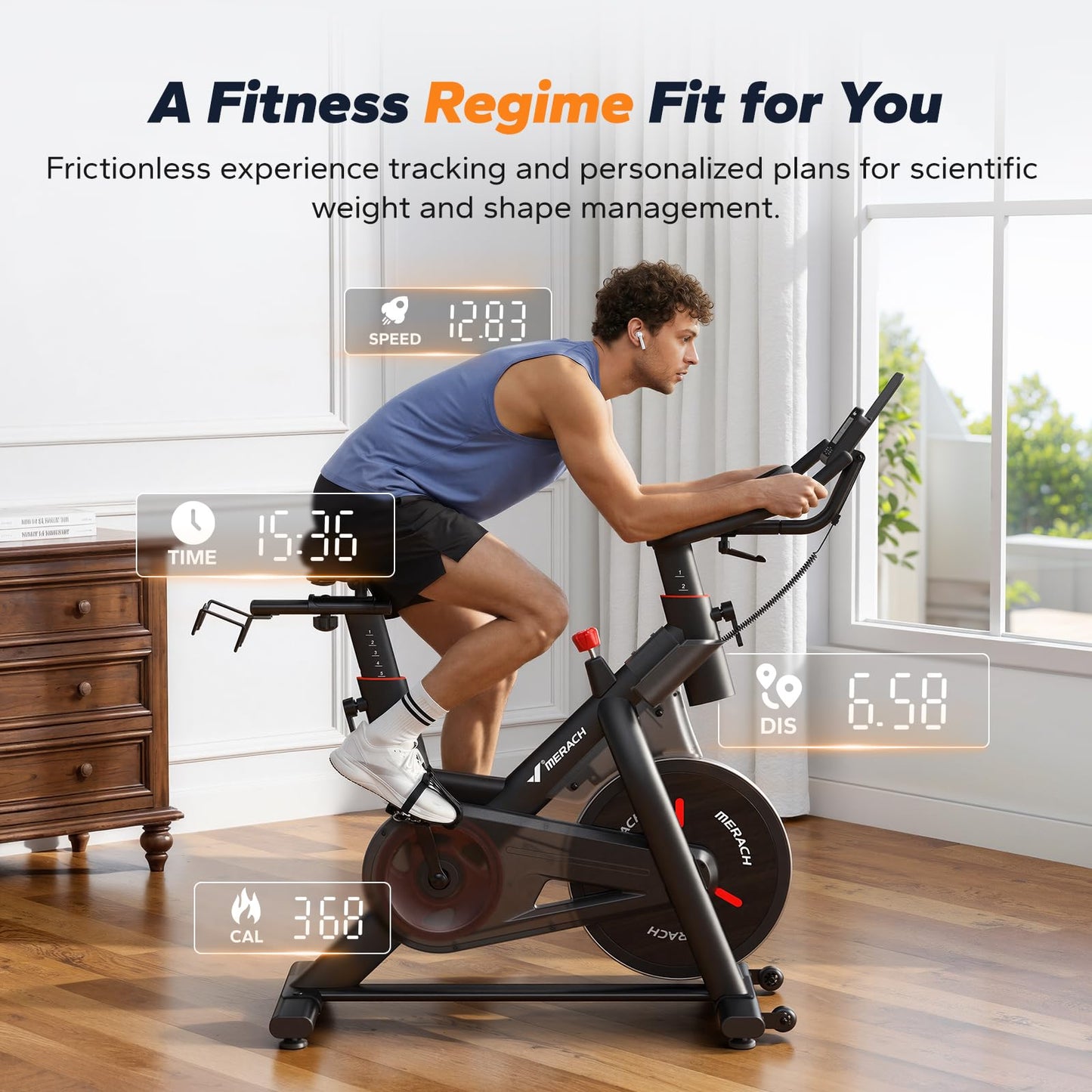 Merach Magnetic Exercise Bike for Home Gym, Low Noise Stationary Bike with Soft Seat Cushion, Indoor Workout Bike with 350 lbs Weight Capacity, Spinning Bike with Self-Developed App, Tablet Mount