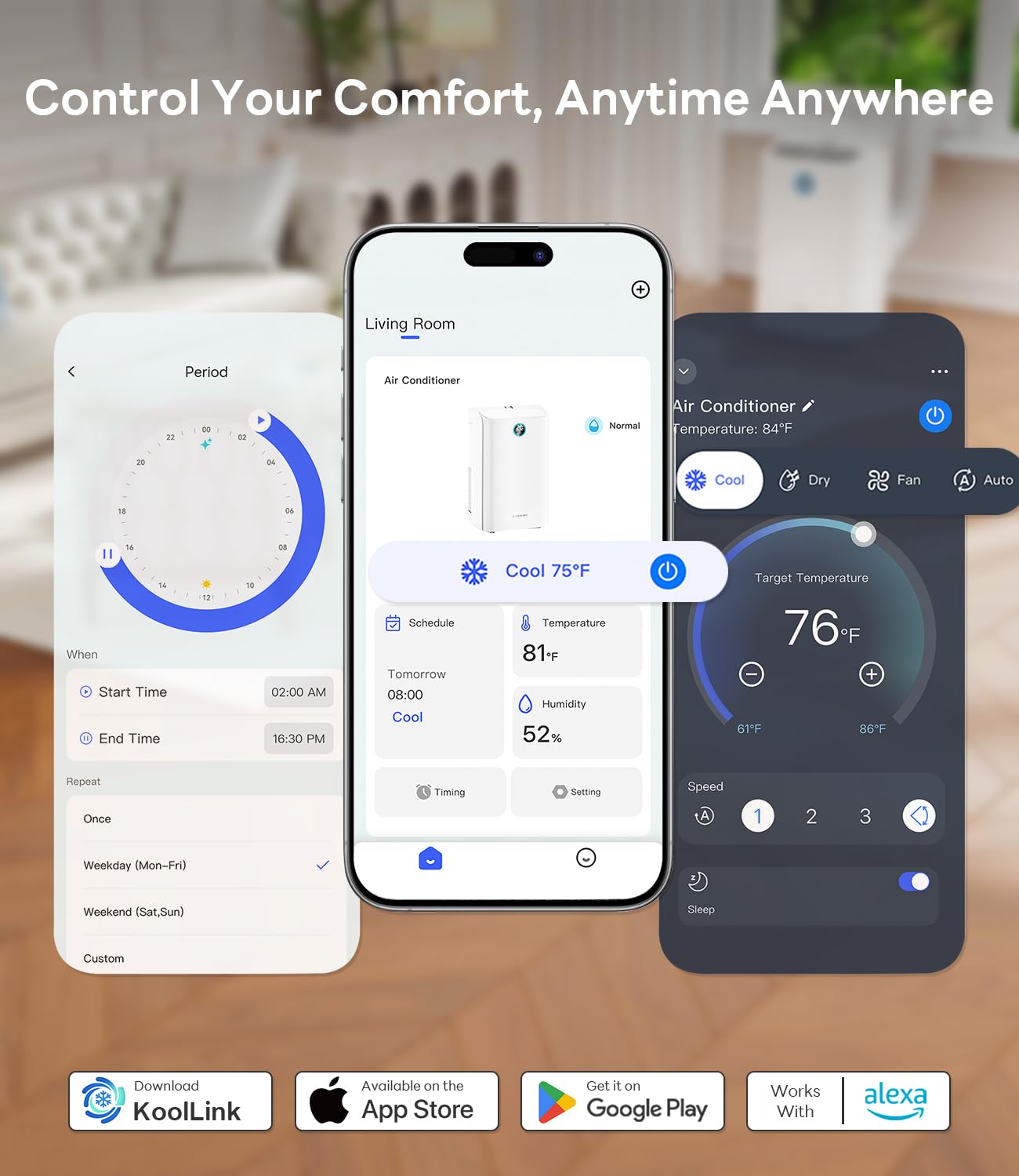 GrowthWing 12,000 BTU Smart WiFi Portable Air Conditioner, Cools up to 550 Sq.Ft, Auto-Evaporation, 3-in-1 Modes, Voice & Remote Control, Quiet Operation, White