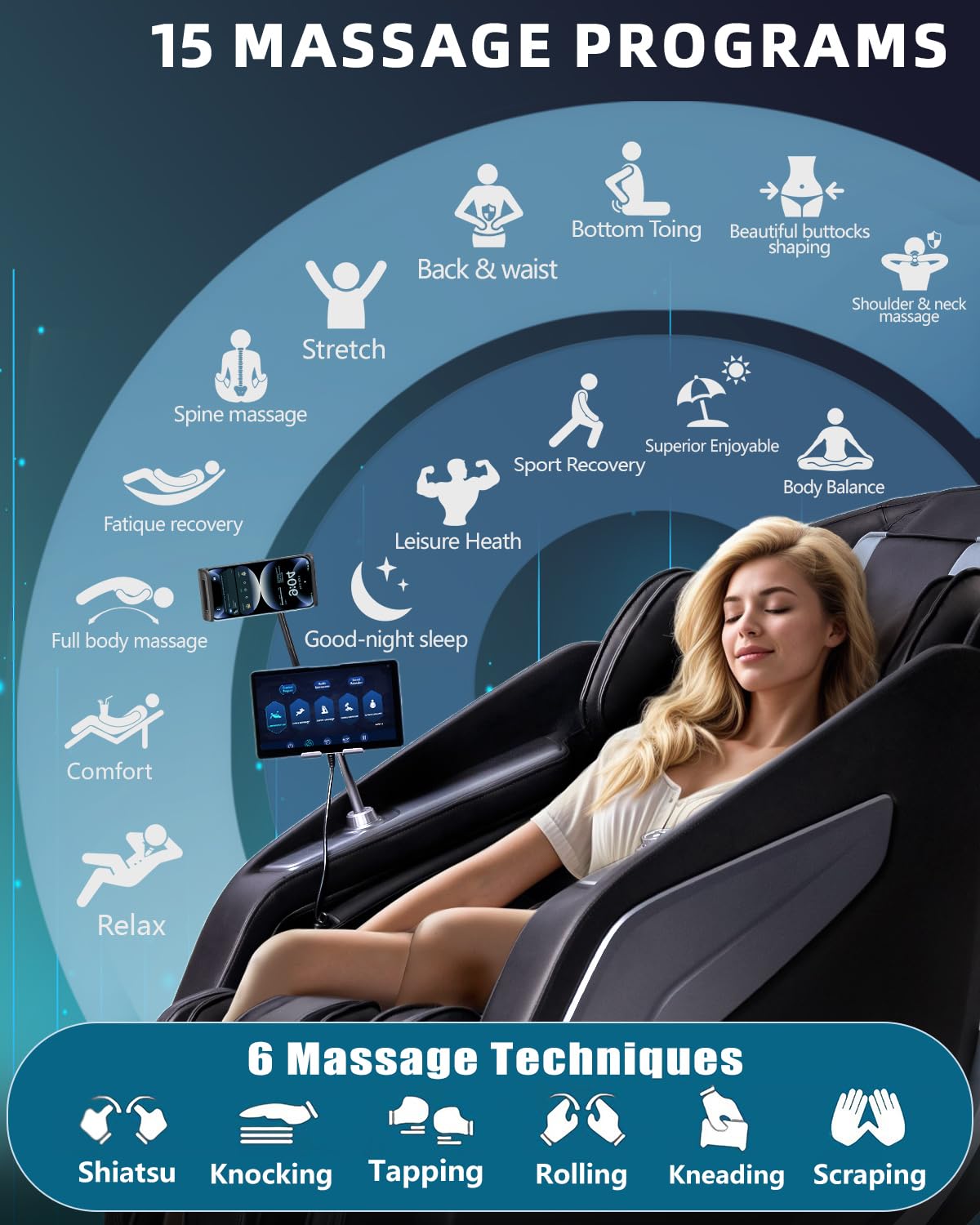 RelaxRelife Full Body Zero Gravity Massage Chair with Body Scan 4D Intelligent Shiatsu Strecth Massage, Back/Leg Heated with AI Voice Control Bluetooth Speaker Airbags SL Track Massage Black