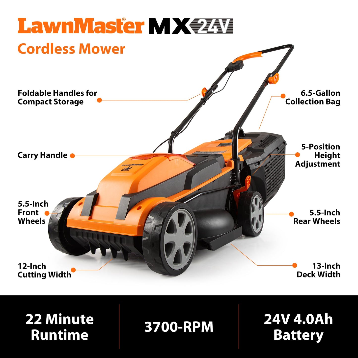 LawnMaster 20VMWGT 24V Max 13-inch Lawn Mower and Grass Trimmer 10-inch Combo with 2x4.0Ah Batteries and Charger