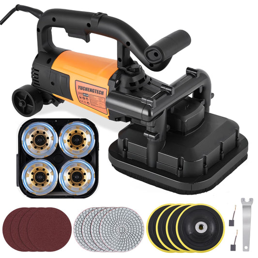 YUCHENGTECH 4-Head Concrete Grinder Set 4" Concrete Surface Grinder Floor Grinder 3800W 0-6000RPM Concrete Surface Planer with Dust Extraction Shroud for Grinding Concrete Cement Marble Granite