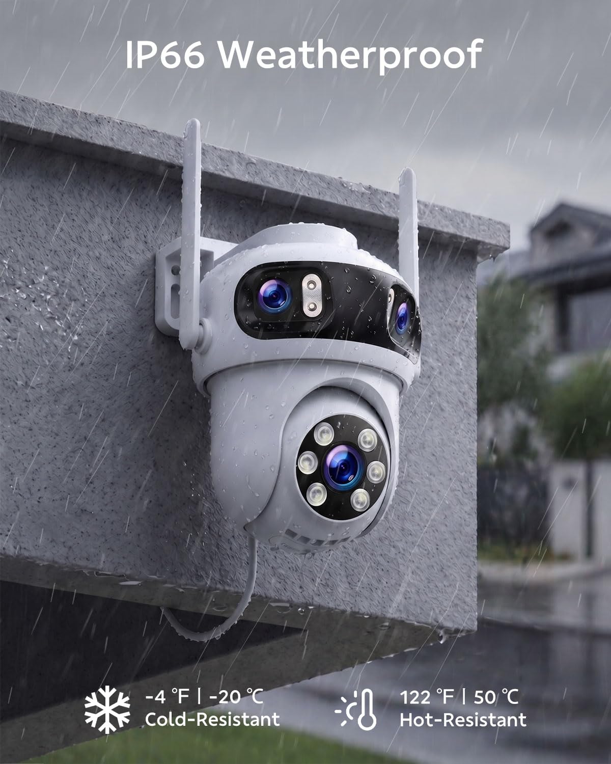 Triple-Lens Security Camera System Wireless Outdoor, 4 Cameras 12 Views