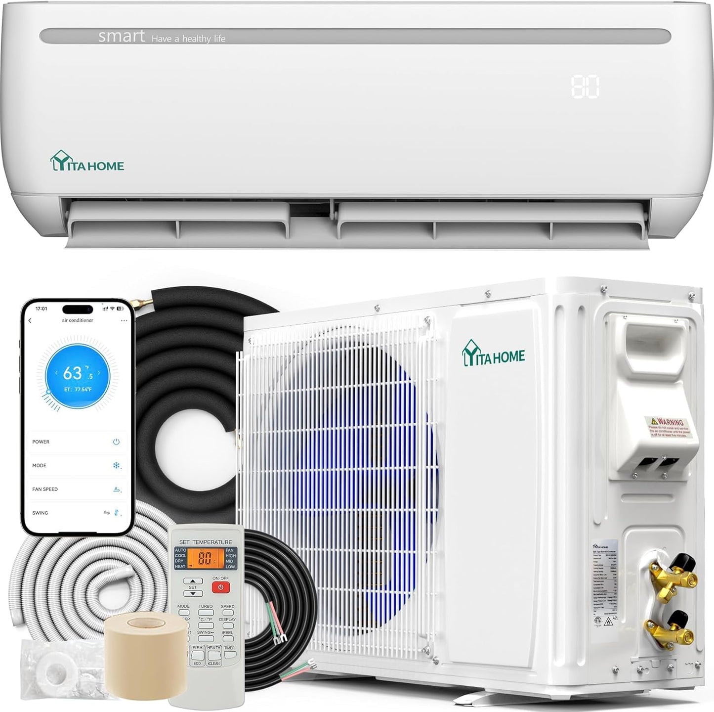 YITAHOME 24000 BTU Mini Split AC/Heating System, Ductless Mini Split Air Conditioner Heat Pump,230V 18.5 SEER2 Energy Efficient Inverter AC Unit,Wifi Enabled Compatible with Alexa for Apartment,Garage