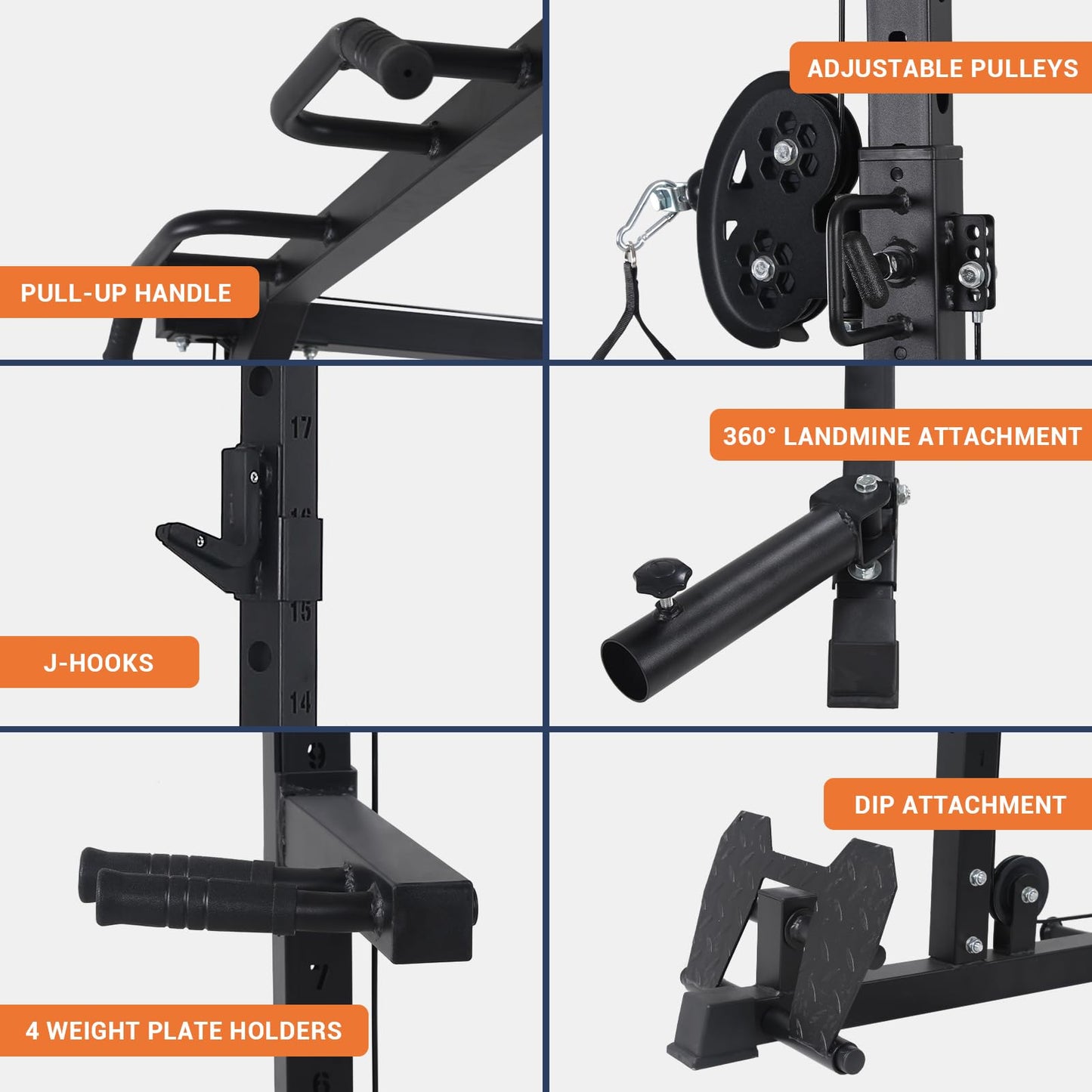 PeakPursuit 2000 LBS Power Cage,All in One Squat Power Rack with Dual Pulley Cable Crossover System,Heavy-Duty Steel Construction Squat Rack for Strength Training Home Gym