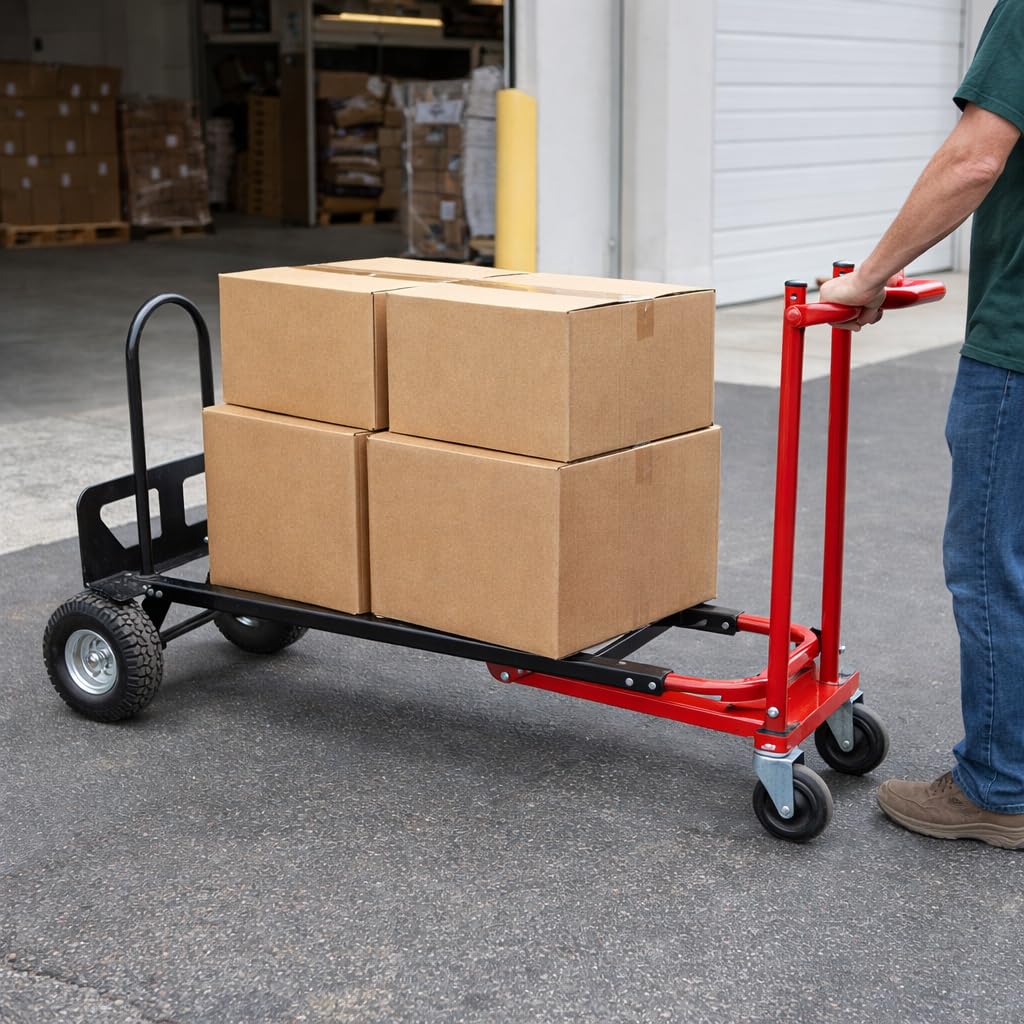 Suzhi Convertible Hand Truck Dolly Cart Heavy Duty/with 4 Wheels,Industrial Grade,1000 Lbs Load, 2 Straps for Moving Furniture/Appliance/Carton/Warehouse/Office / 10 Minutes' Install as Video