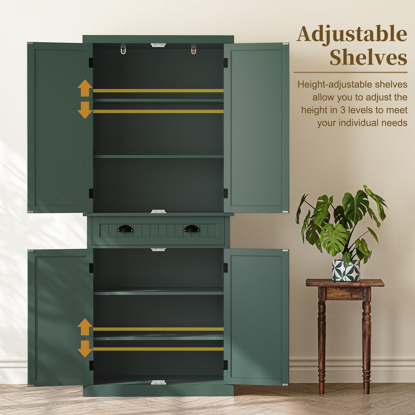ARTPOWER 72" Tall Kitchen Pantry Storage Cabinet with Drawer and Adjustable Shelves, Pantry Cabinet for Kitchen, Bathroom or Hallway, Green
