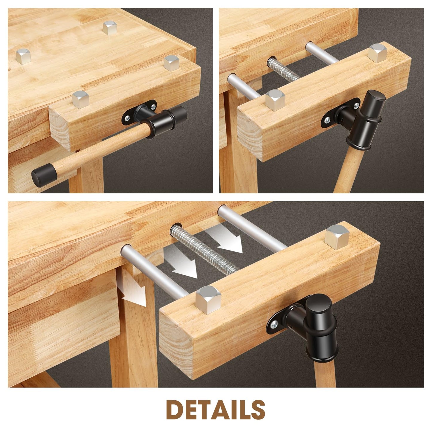 DNA Motoring Heavy Duty Wood Workbench, Wooden Workbench with 2 Drawers for Workshop, Garage, W/Adjustable Handle, TOOLS-00521