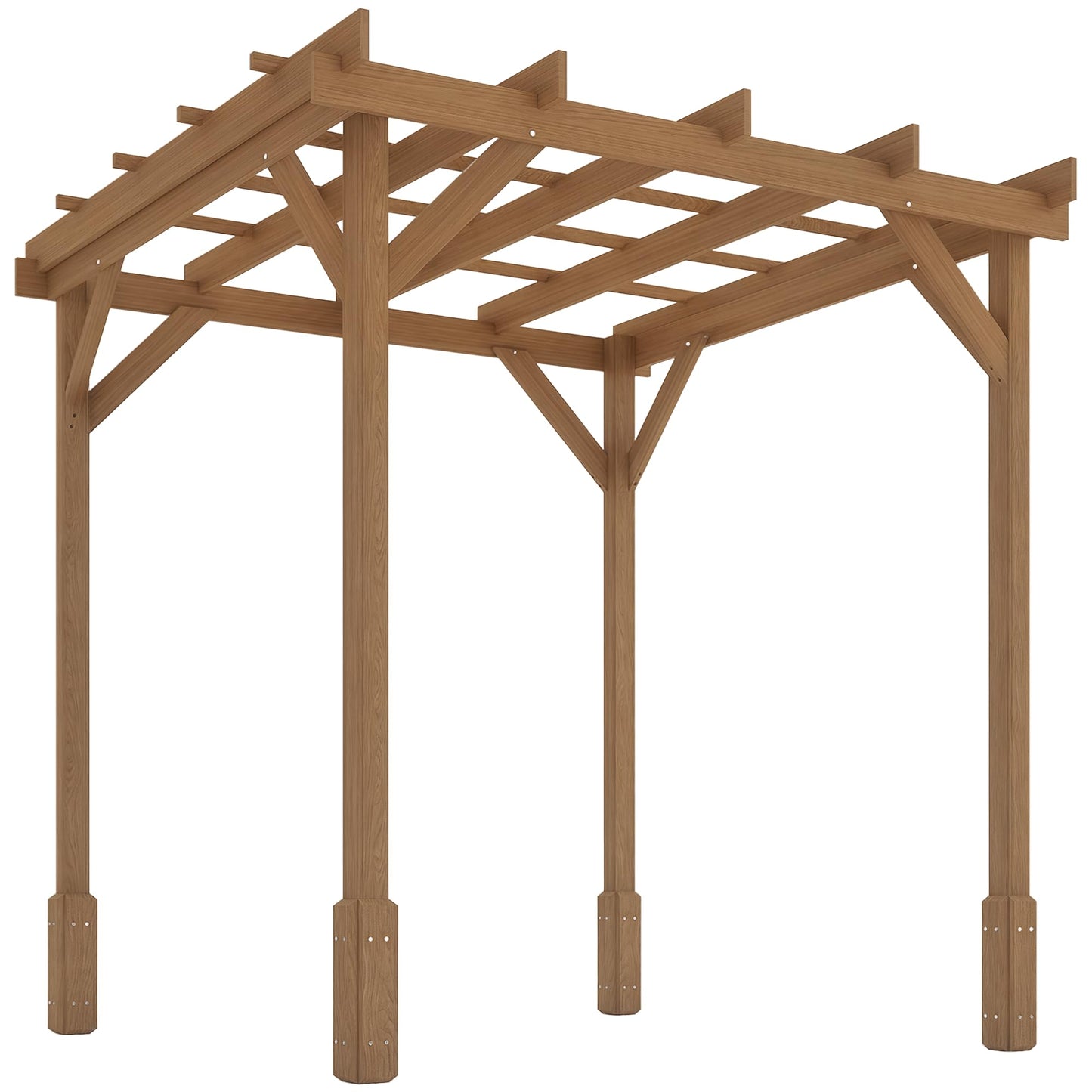 Outsunny 6.6' x 6.6' Outdoor Pergola with Stable Structure and Concrete Anchors, Wood Gazebo Grape Trellis for Climbing Plant Support, Garden, Patio, Backyard, Deck, Dark Brown