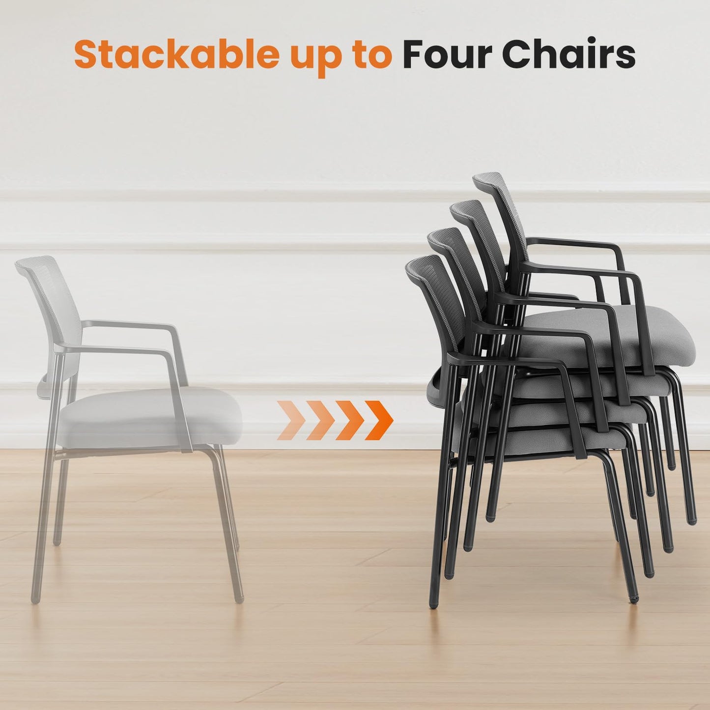 Sweetcrispy Stackable Mesh Guest Visitor Reception Chairs - Ergonomic Lumbar Support for Waiting Conference Meeting Room, Office School Lobby and Church, Space Saving, 4 Pack, Grey