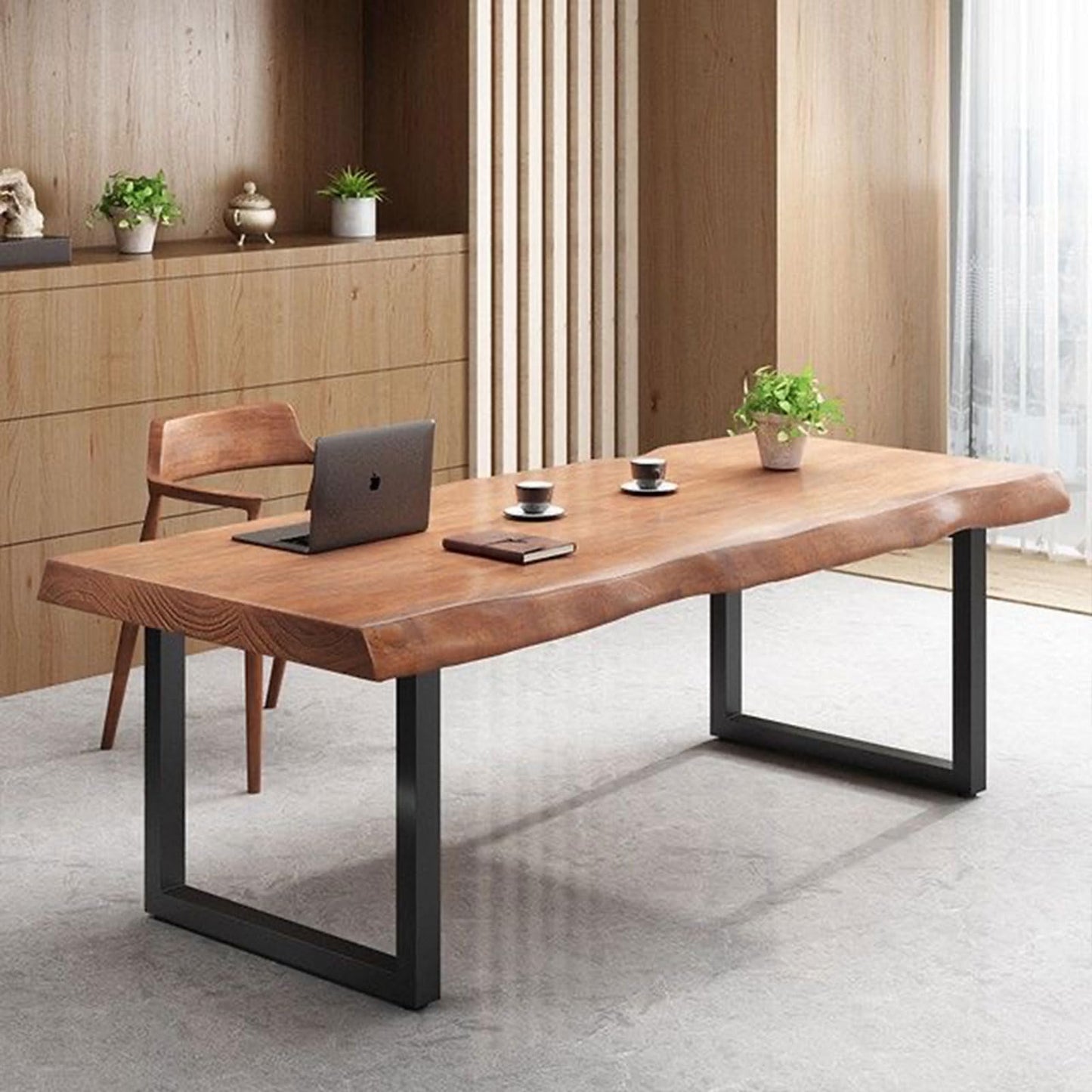 quanzhoulong Stylish Solid Wood Office Desk with Sturdy Metal Base - Durable Multi-Size Executive Computer & Dining Table - Perfect for Home Office & Work Environments (Brown, 47in)