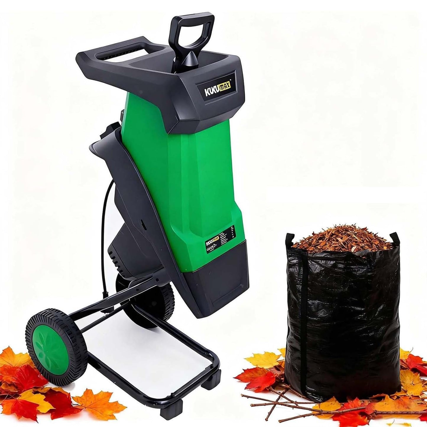 SAIYERUS Powerful 2400W Electric Wood Chipper Garden Shredder with 50L Collection Bag, 40mm Branch Cutting Capacity, Quiet Leaf Mulcher for Composting and Yard Waste, Portable Wheels for Easy Use