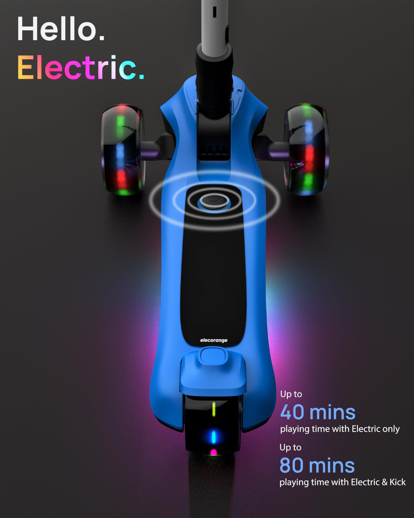 Elecorange Kid Scooter Electric Ages 4-9, Light Up 3 Wheels, Ride On Toys for Kid 4-8, 3 Wheel Electric Scooters for Kids, KickScooter for Children 5-7, Christmas Birthday Gift for Kids, Black, White