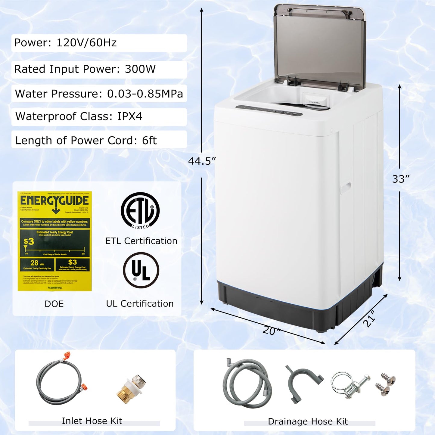 Giantex Portable Washing Machine, 1.5 cu.ft Compact Washer with Drain Pump, LED Display, 8 Programs, 10 Water Levels, Child Lock, 11 LBS Clothes Capacity for Apartment, Home, Dorms, RV (White & Black)