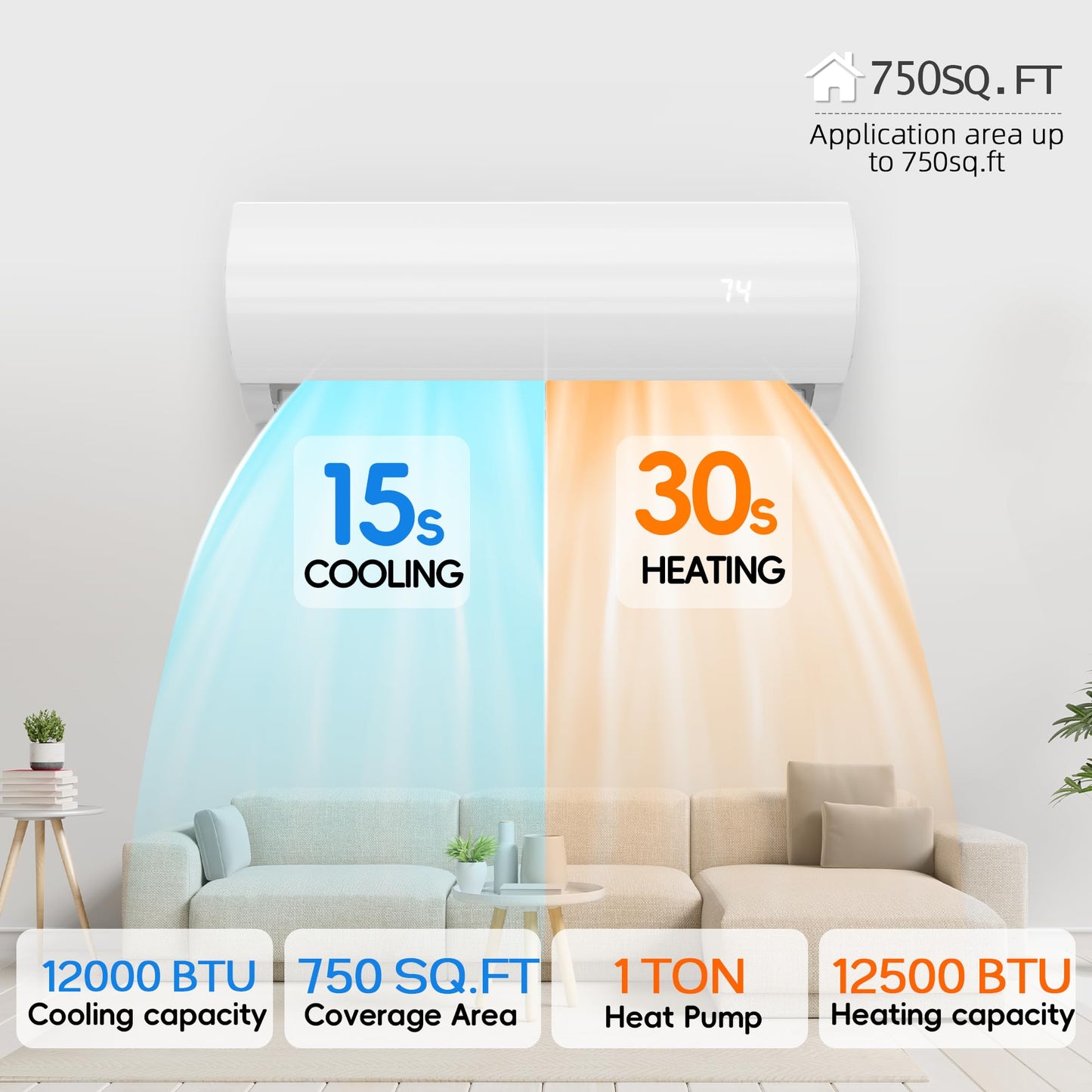 Nexaro 12000BTU Mini Split Air Conditioner Heat Pump, 19 SEER2 Inverter Compressor AC Unit Cools Rooms up to 750 Sq. Ft, 115V Ductless Split AC with Pre-Charged Condenser & Installation Kit(White)