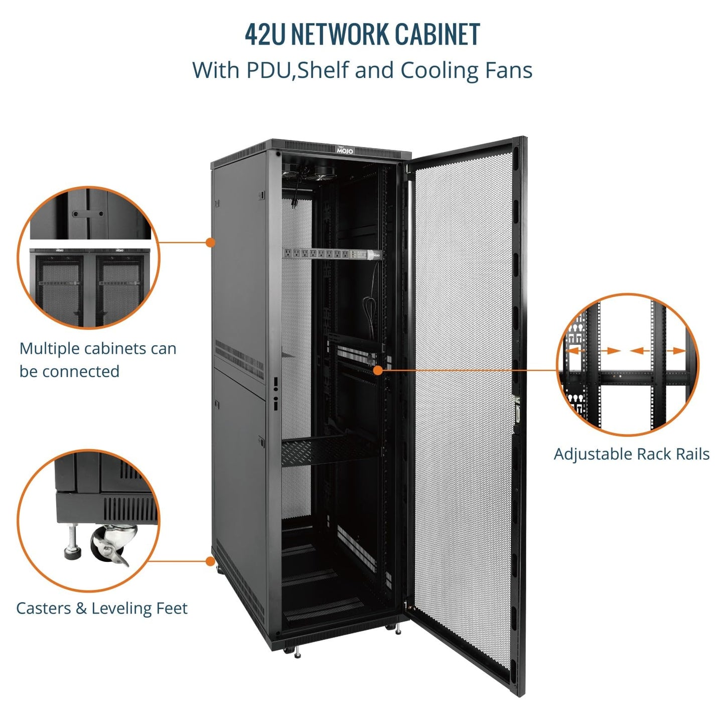 Tecmojo 42U Server Rack Network Cabinet 31.5" D x 23.6" W, Locking Data Cabinet Enclosure for 19" Server, Networking, AV & IT Equipment, Mesh Door, Black