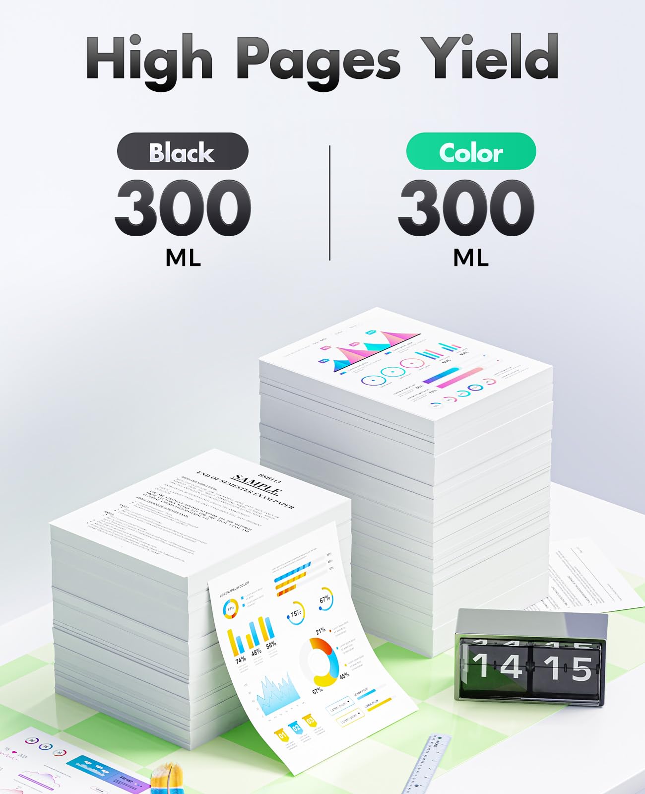 738 Ink Cartridges set 4-Pack 300-ml High Yield with Chip Replacement for HP 738 498N8A 676M6A 676M7A 676M8A Compatible with HP DesignJet T850 T950 Wide Format Color Printer Black Cyan Yellow Magenta