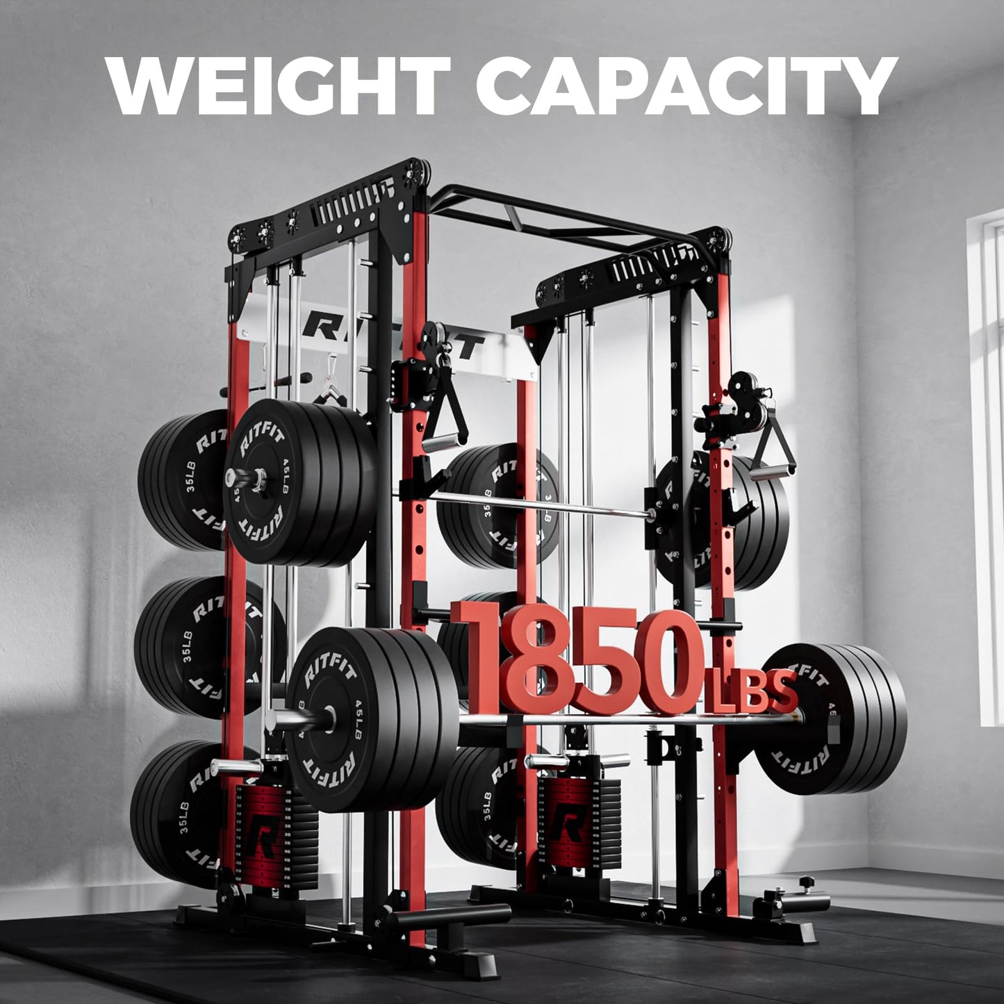 RitFit M1 Pro Smith Machine Package, All-in-One Power Cage with Weight Stack Set, Includes LAT Pulldown & Cable Crossover System for Home Gym