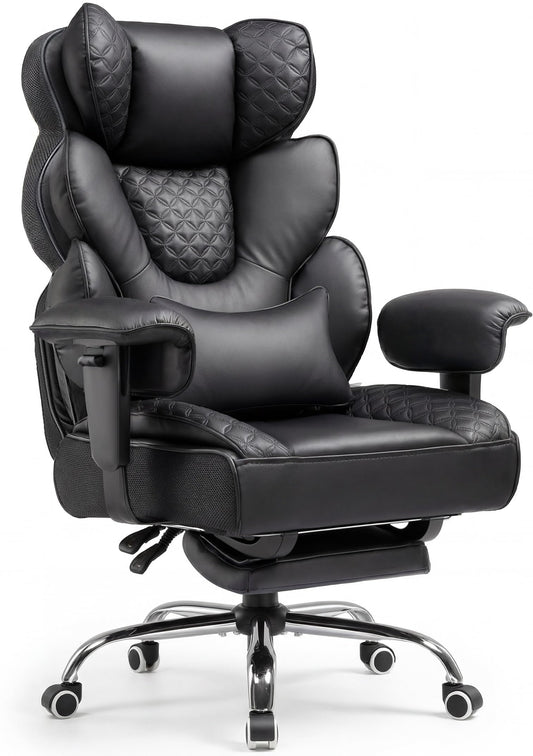 COMHOMA Big and Tall Office Chair with Upgrade Footrest, Heavy Duty Gaming Chair High Back Executive Chair with Spring Lumbar Support for Lower Back Pain Relief, 150°Reclining Adjustable Armrests