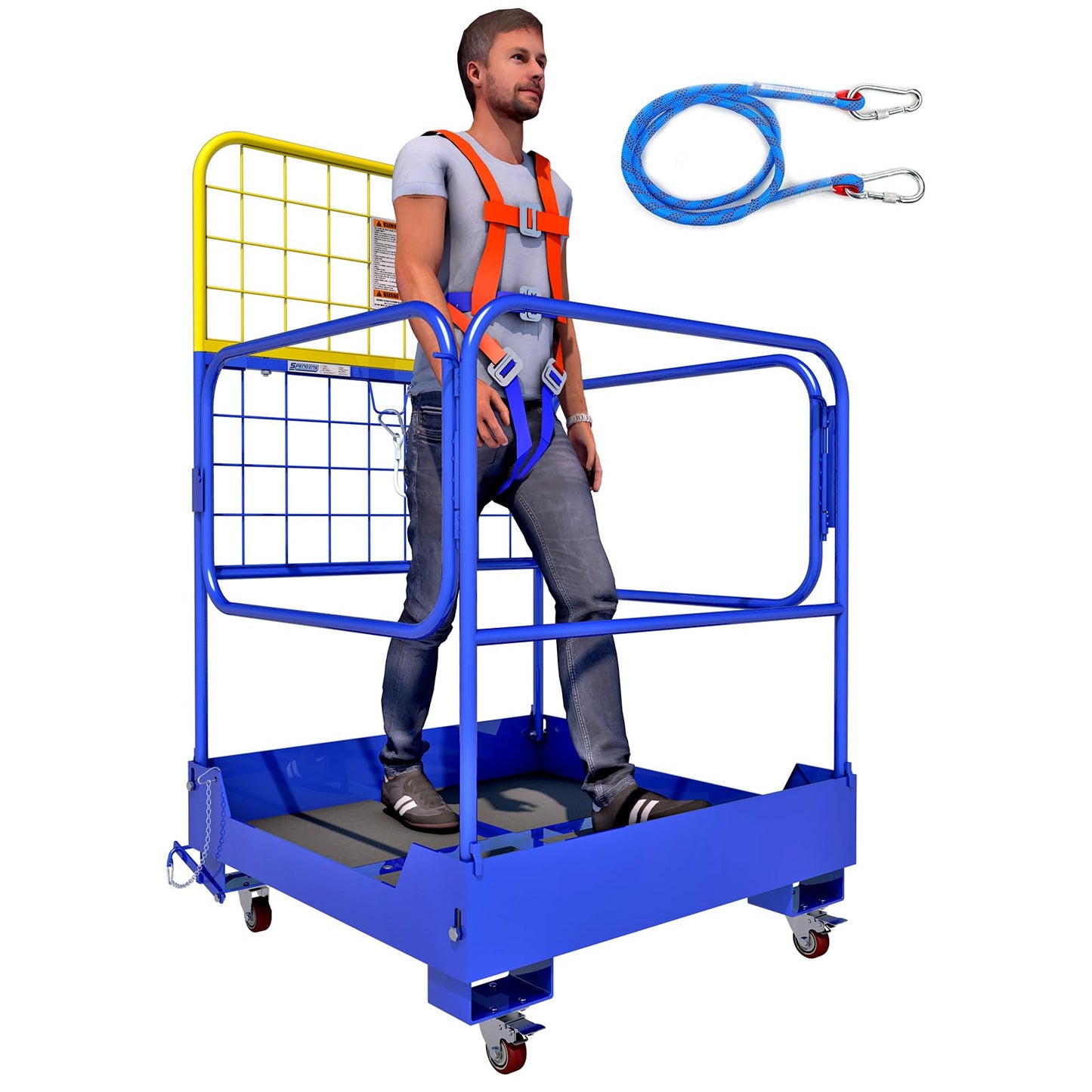 36.2"x36.2" Forklift Safety Cage, Foldable Work Platform 1152LB, Safe Man Basket Construction Lift Basket of Heavy Steel with Four Guardrails and Four Swivel Casters for Aerial Work