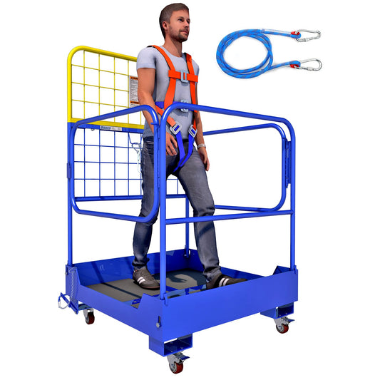 36.2"x36.2" Forklift Safety Cage, Foldable Work Platform 1152LB, Safe Man Basket Construction Lift Basket of Heavy Steel with Four Guardrails and Four Swivel Casters for Aerial Work