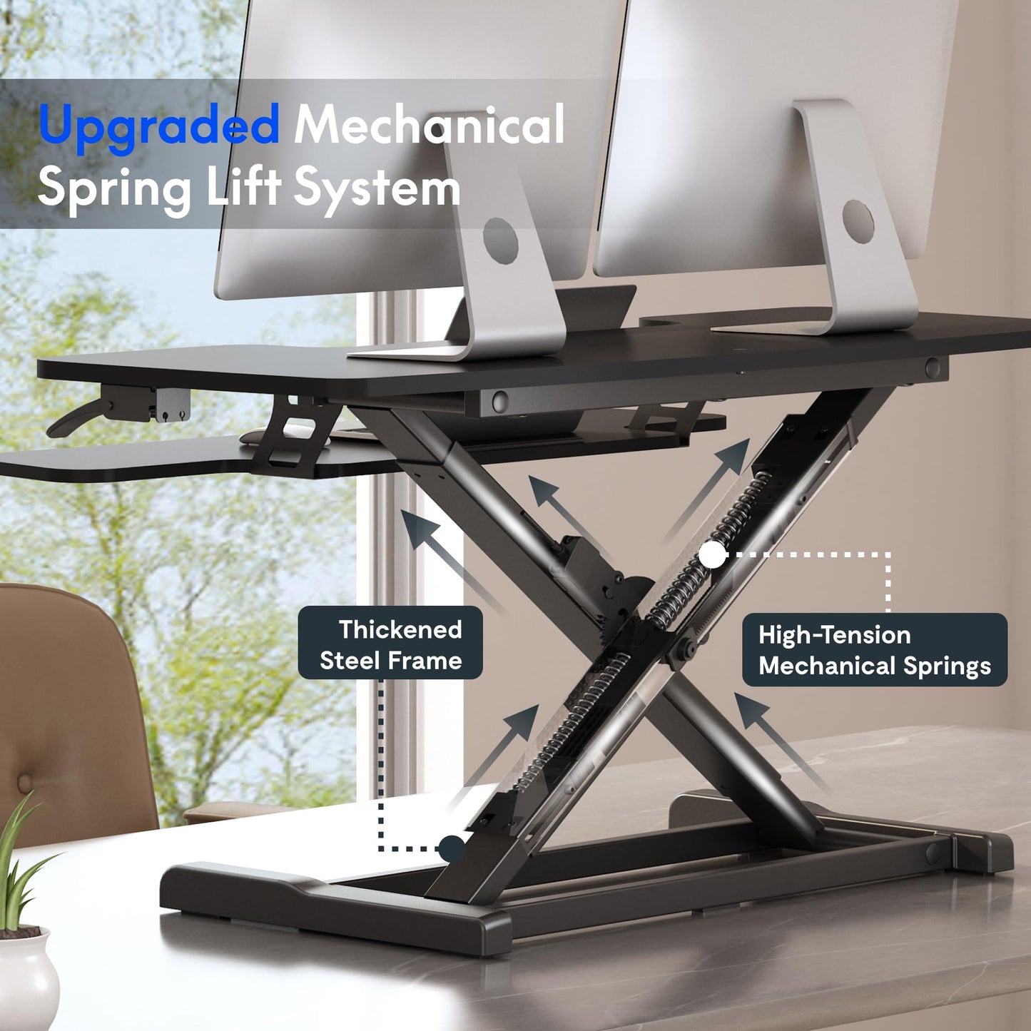 FLEXISPOT Standing Desk Converter 42" Extra Large Desk Riser, Spacious Desktop Riser Sit Stand Computer Workstation with Wide Keyboard Tray, Ergonomic Height Adjustable Stand Up Desk Converter, Black