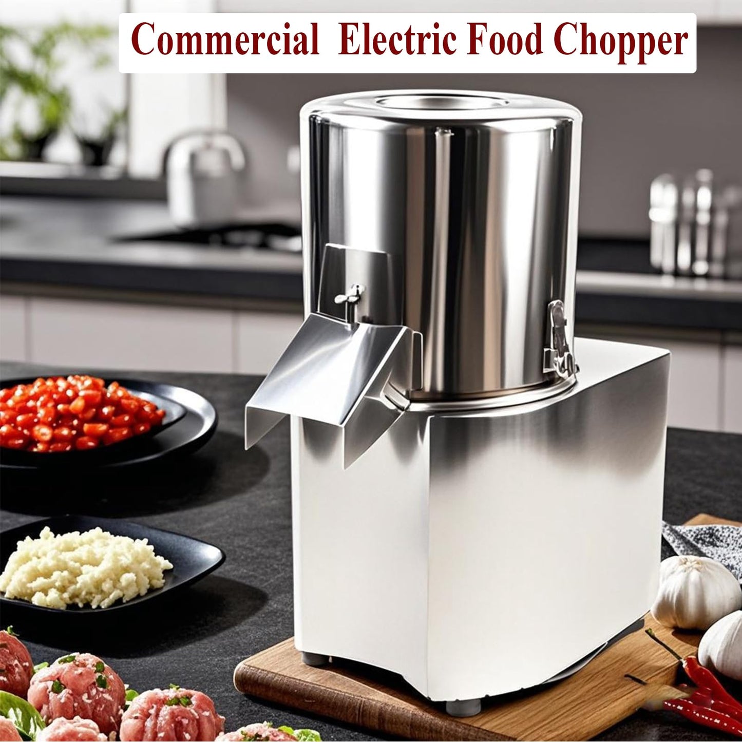 SHILINTONG Commercial Electric Food Processor 550W – Heavy Duty Vegetable Chopper Machine – Stainless Steel Body & Blades – 120Kg/H High Capacity – for Restaurant & Kitchen Use (110V)