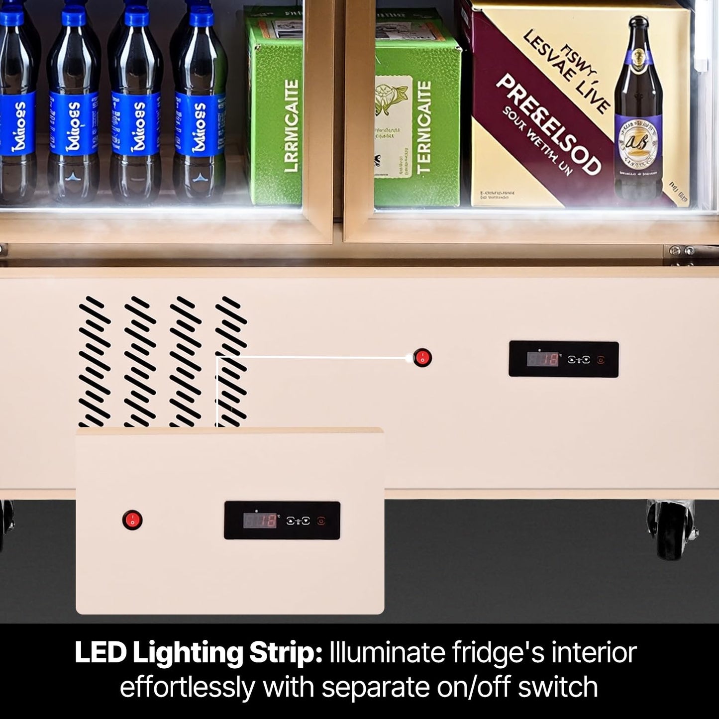 VEVOR Commercial Merchandiser Refrigerator 2 Glass Doors, 23 Cubic Ft, Upright Display Beverage Cooler 79" Tall x 39.4" Width, Fridge with LED Lighting for Drink Wine Soda, Gold
