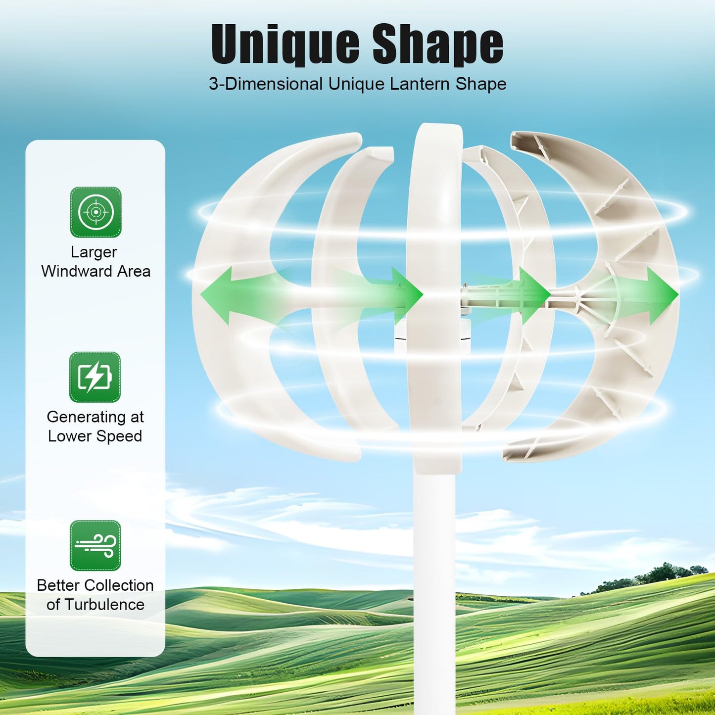Wind Turbine Generator Kit, 12V 600W Vertical Wind Power Generator, 5 Blades Magnetic Levitation Generator, for Wind Power Generation