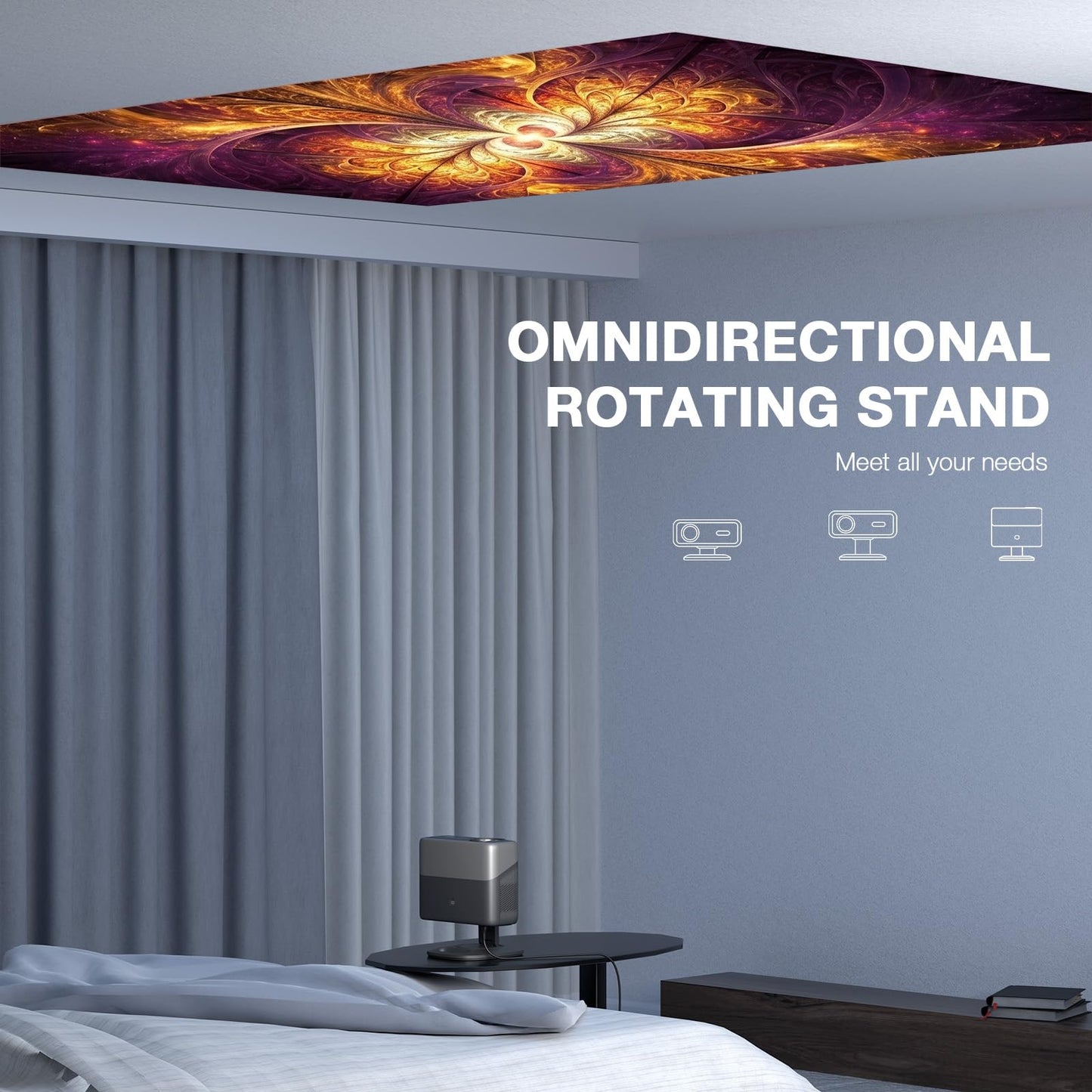 [4200 ANSI] 4K Projector with WiFi and Bluetooth,TOF Real-Time Auto Focus Projector, AuKing Outdoor Movie Home Proyector with Omni-Adjustable Stand(silver grey)