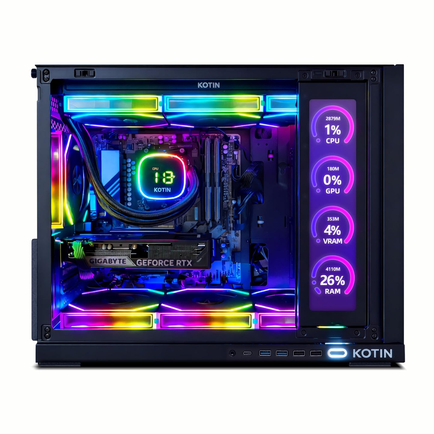 KOTIN Prebuilt Gaming PC Desktop Computer, Ryzen 7 9700X, GeForce RTX 5060 8GB, 32GB DDR5 6000MHz, 1TB PCIe 4.0 SSD, 11.3" Display, 360mm Liquid Cooler, WiFi 7, Windows 11 Home, ARGB Gaming Tower G60B