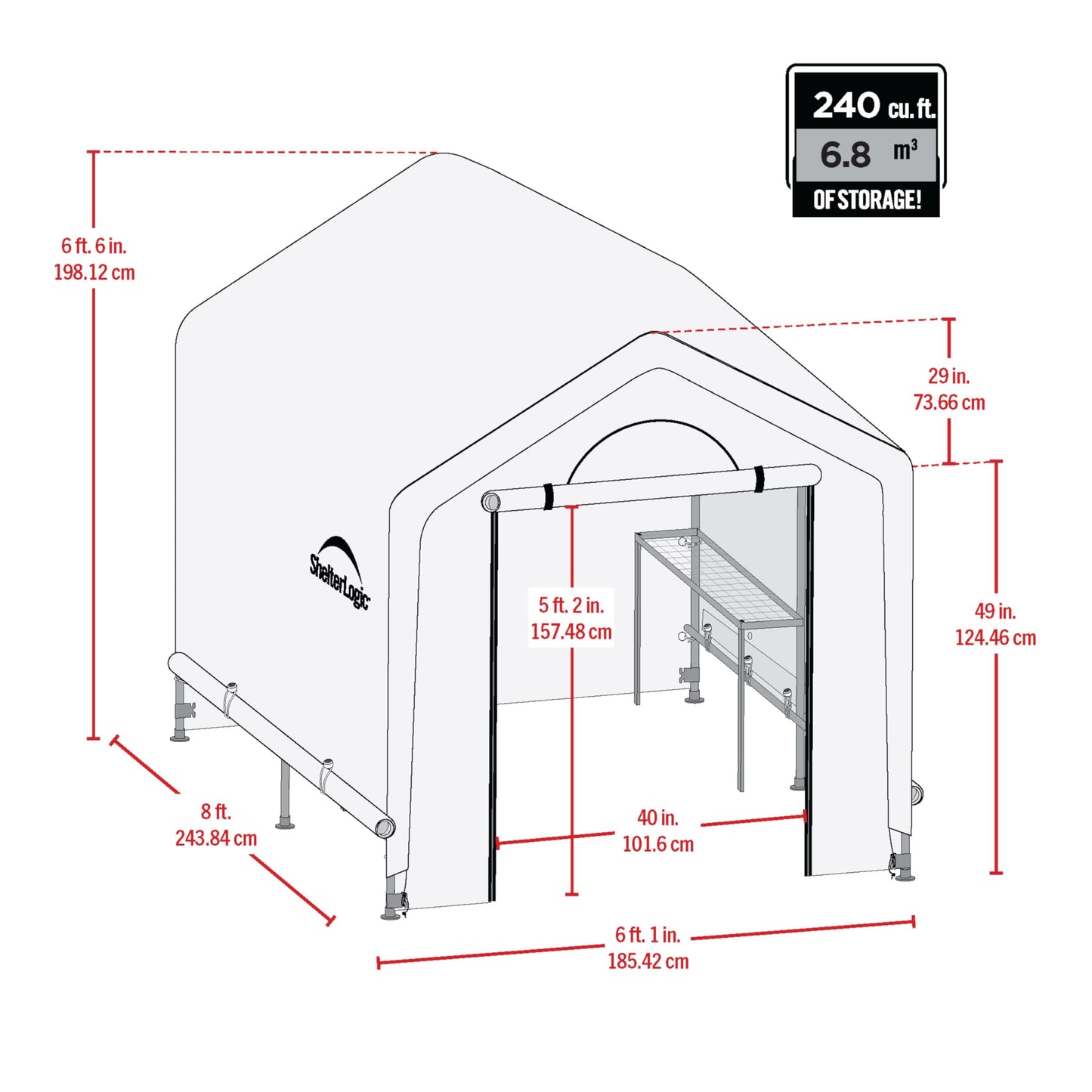 ShelterLogic 6' x 8' x 6.5' GrowIT Greenhouse Peak Roof Style Backyard Grow House with Integrated Shelving