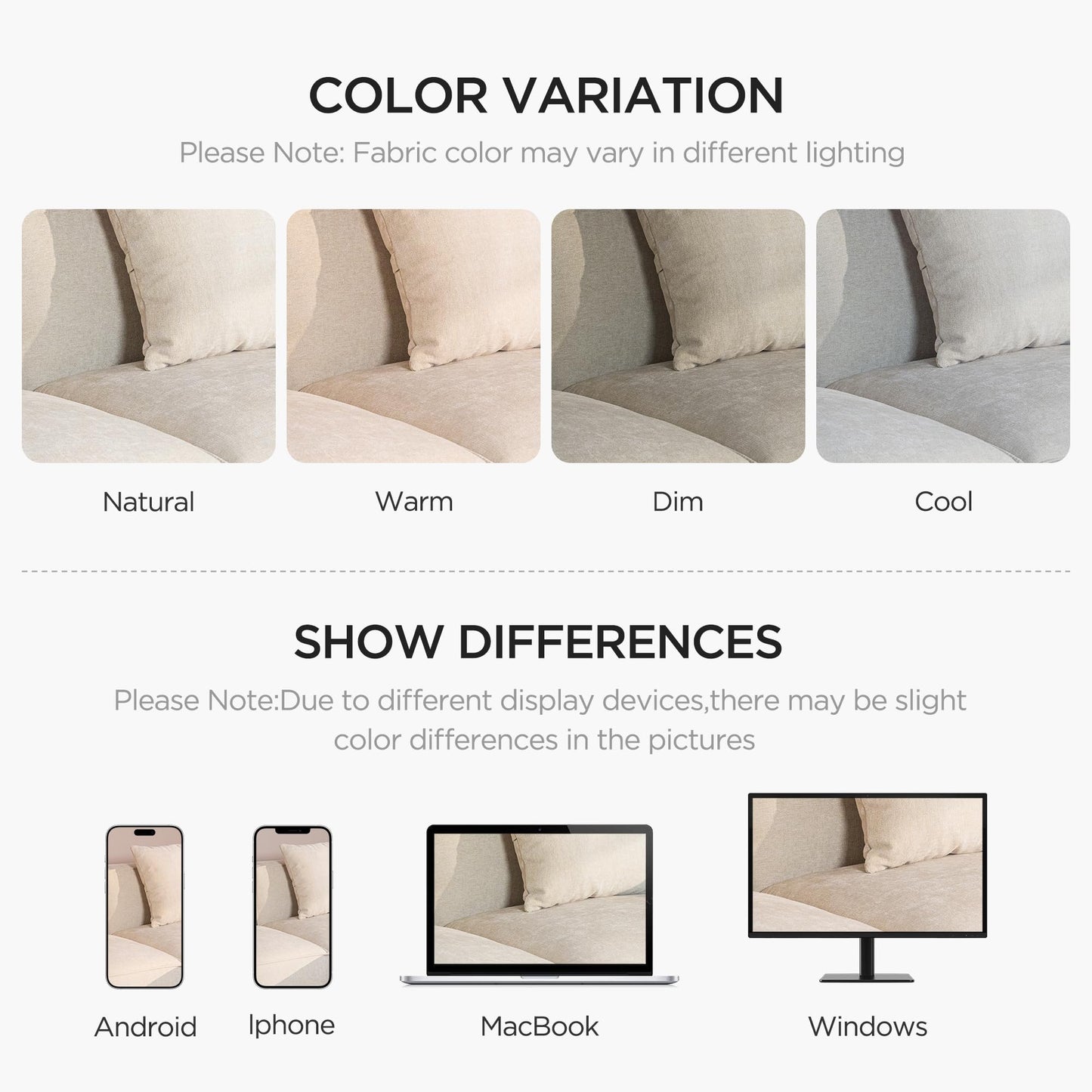 Acanva Luxury Modular Sectional Living Room Sofa Set, Modern Minimalist Style Couch with Ottoman and Chaise, L-Shape, Linen-Like Cream