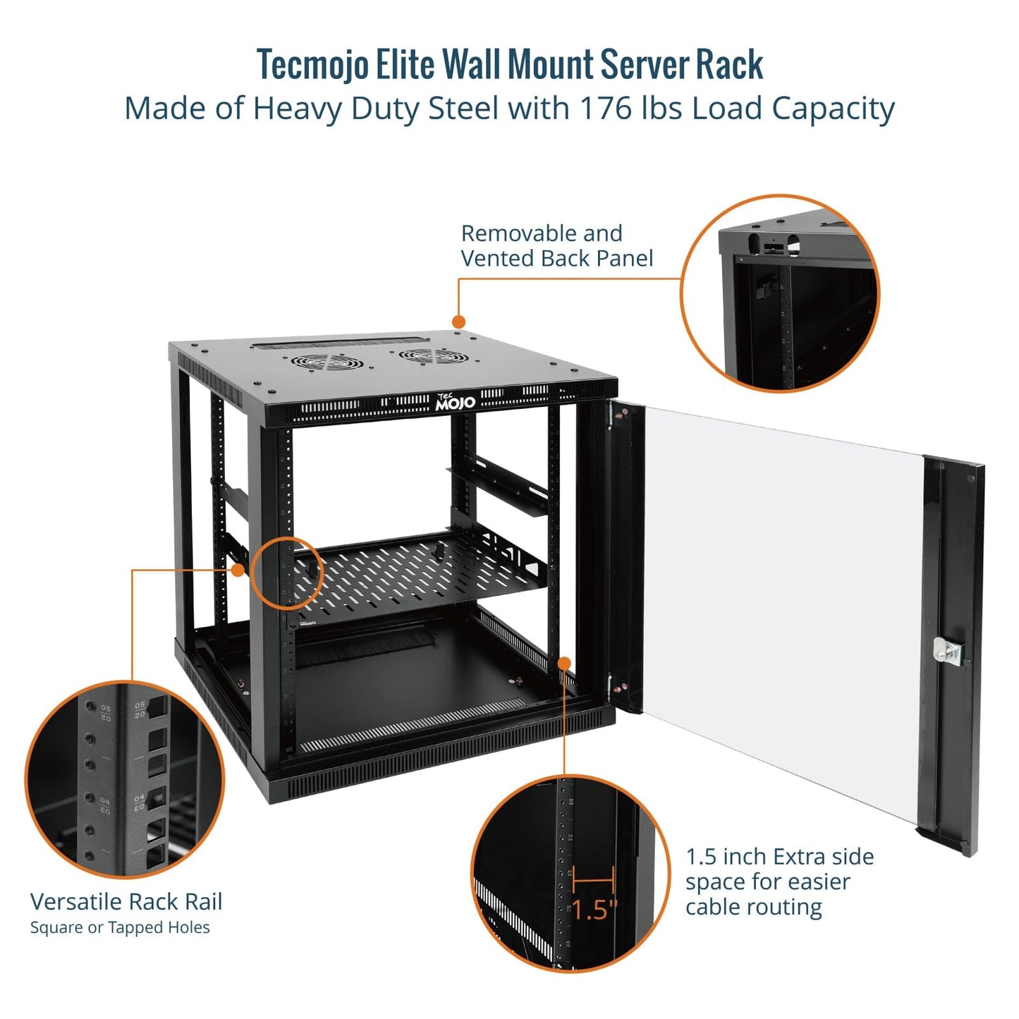 Tecmojo 12U Wall Mount Rack Cabinet, Heavy-Duty 176 Lbs High Load Capacity, 19” Enclosed Server Network Rack with Glass Door, 17.7” Deep – Elite Collection
