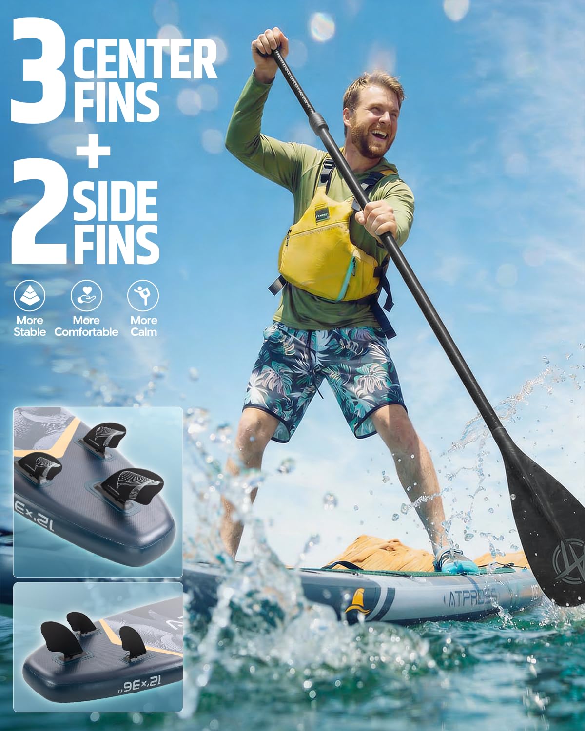 12'x36 Inflatable Paddle Board, 500lbs Extra Wide Stand Up Paddleboard for Adults with Blow Up Kayak Non-Slip Stable Deck Boat, Premium SUP Accessories Kit & Backpack, Tailored 5 Fins