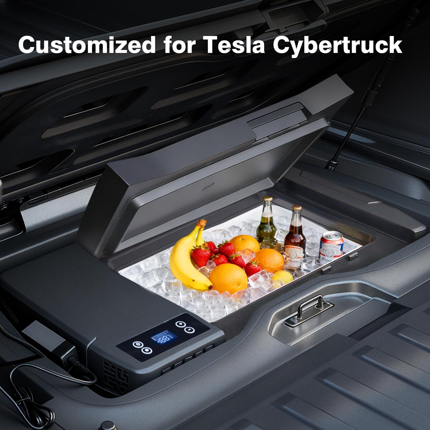 WheelX Built-in Car Refrigerator Compatible with Tesla Cybertruck, 26.4Qt/25L Custom-fit Trunk Freezer, APP Control, 12/24V Low-Noise Compressor Cooler, Hidden Electric Fridge for Camping & Road Trips