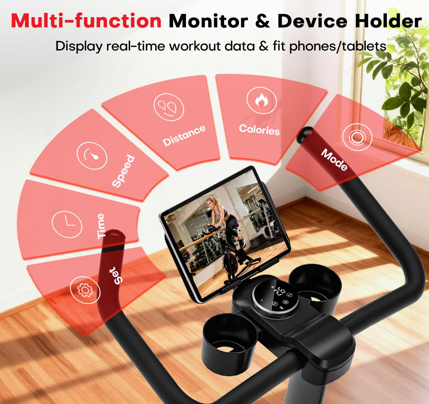 CHAOKE Exercise Bike, Quiet Adjustable Magnetic Stationary Bike for Home Cardio with App Compatible, 350LB Weight Capacity Indoor Cycling Bike with Mat, Large Seat, Digital Display for Home Fitness