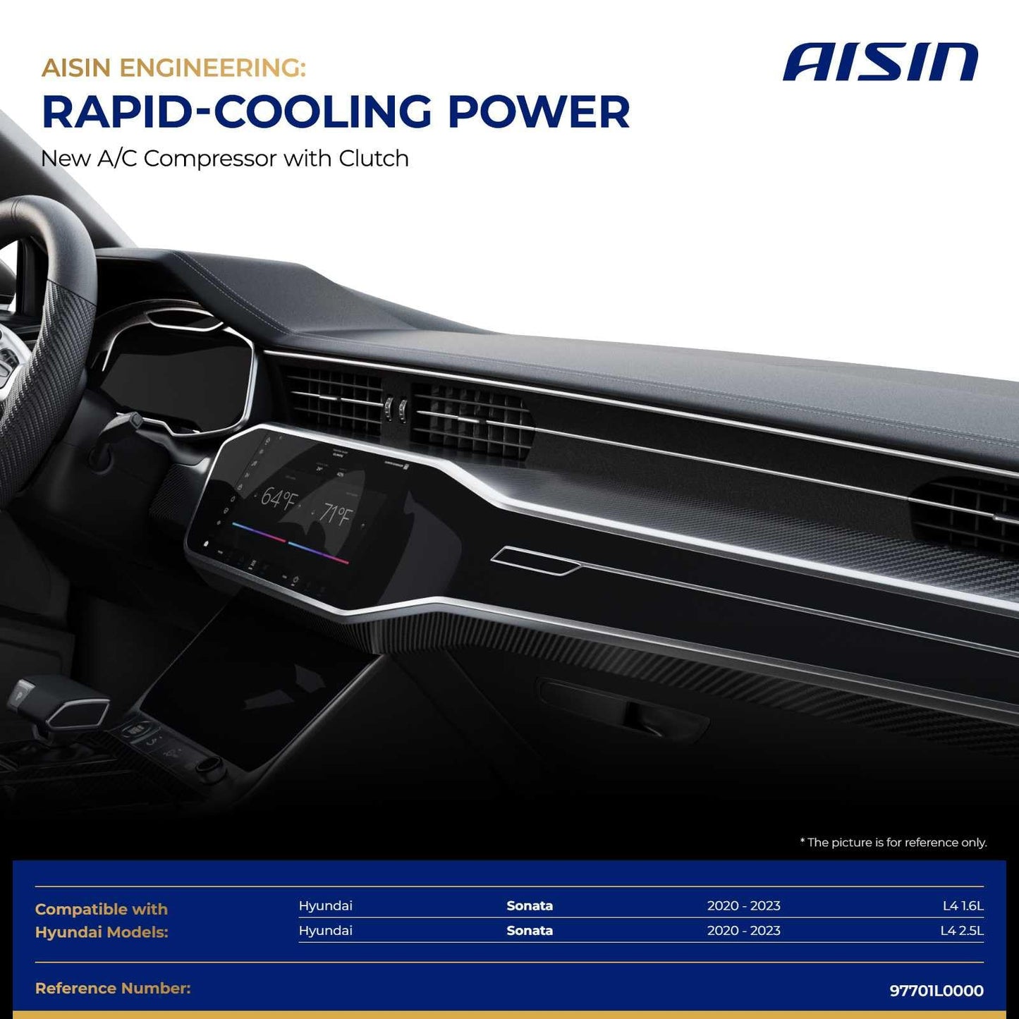 AISIN AFTERMARKET ACCHY-00432 Air Conditioner AC Compressor - Compatible with Hyundai Sonata 2020-2023 1.6L 2.5L - with 6-Pulley Groove, with Clutch