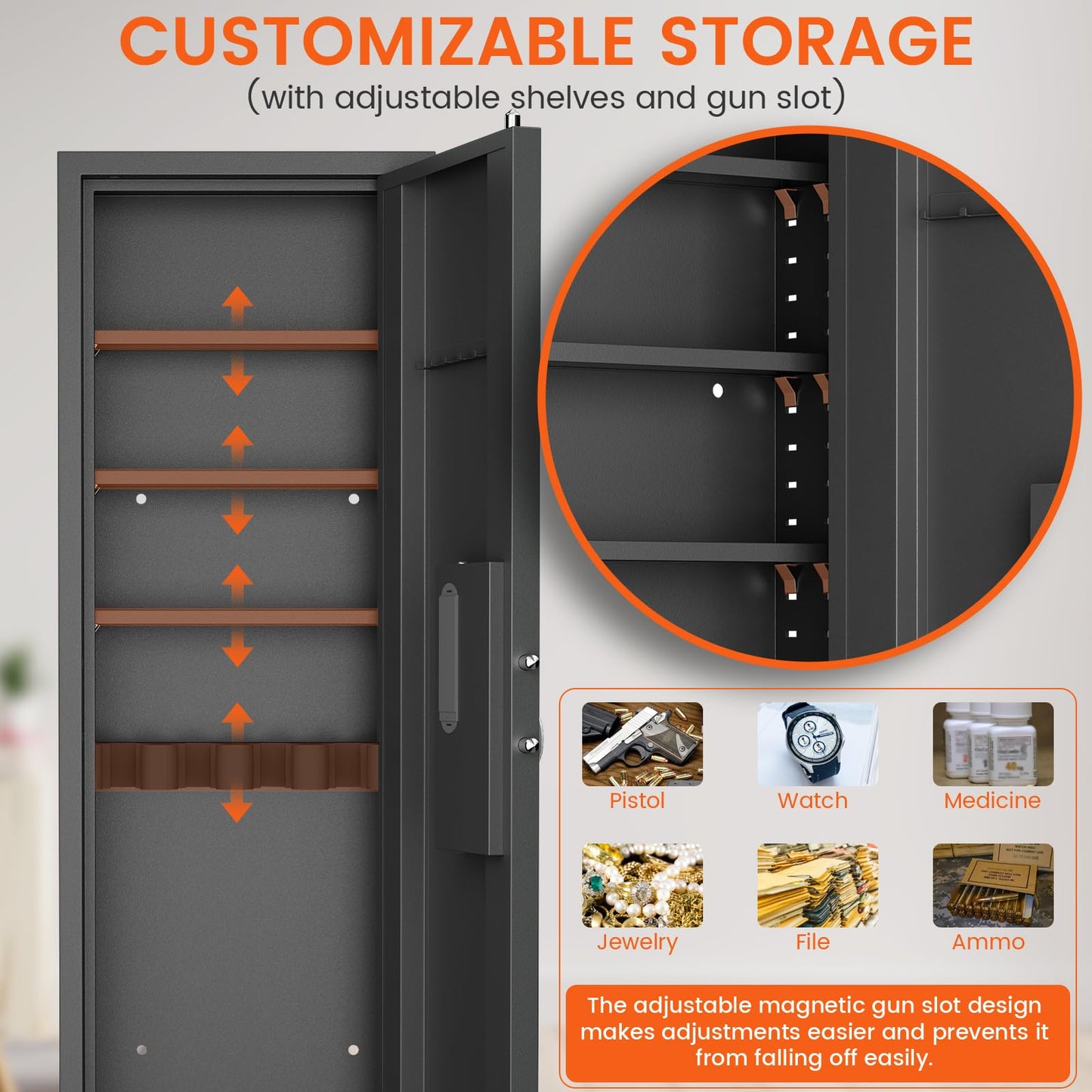 kavey 53.15" Wall Safe Between the Studs, Digital Hidden Safe with LCD Backlit Keypad, Large Wall Gun Safe with 3 Adjustable Shelves & Magnetic Slot for Home (Black-Digital)