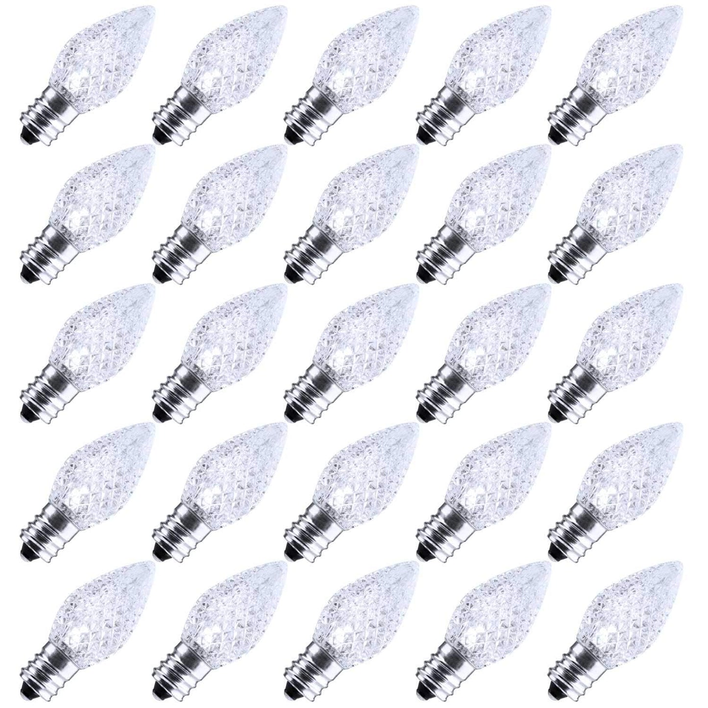 Minetom C7 LED Christmas Light Bulbs, Dimmable, Shatterproof, 25 Count, Pure White