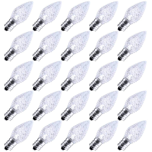Minetom C7 LED Christmas Light Bulbs, Dimmable, Shatterproof, 25 Count, Pure White