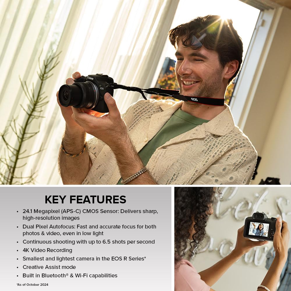 Canon EOS R100 Mirrorless Camera RF-S18-45mm F4.5-6.3 is STM Lens Kit, 24.1 Megapixel CMOS (APS-C) Sensor, 4K Video, Wi-Fi & Bluetooth, Beginner Photographers and Creators, Digital Camera, Black