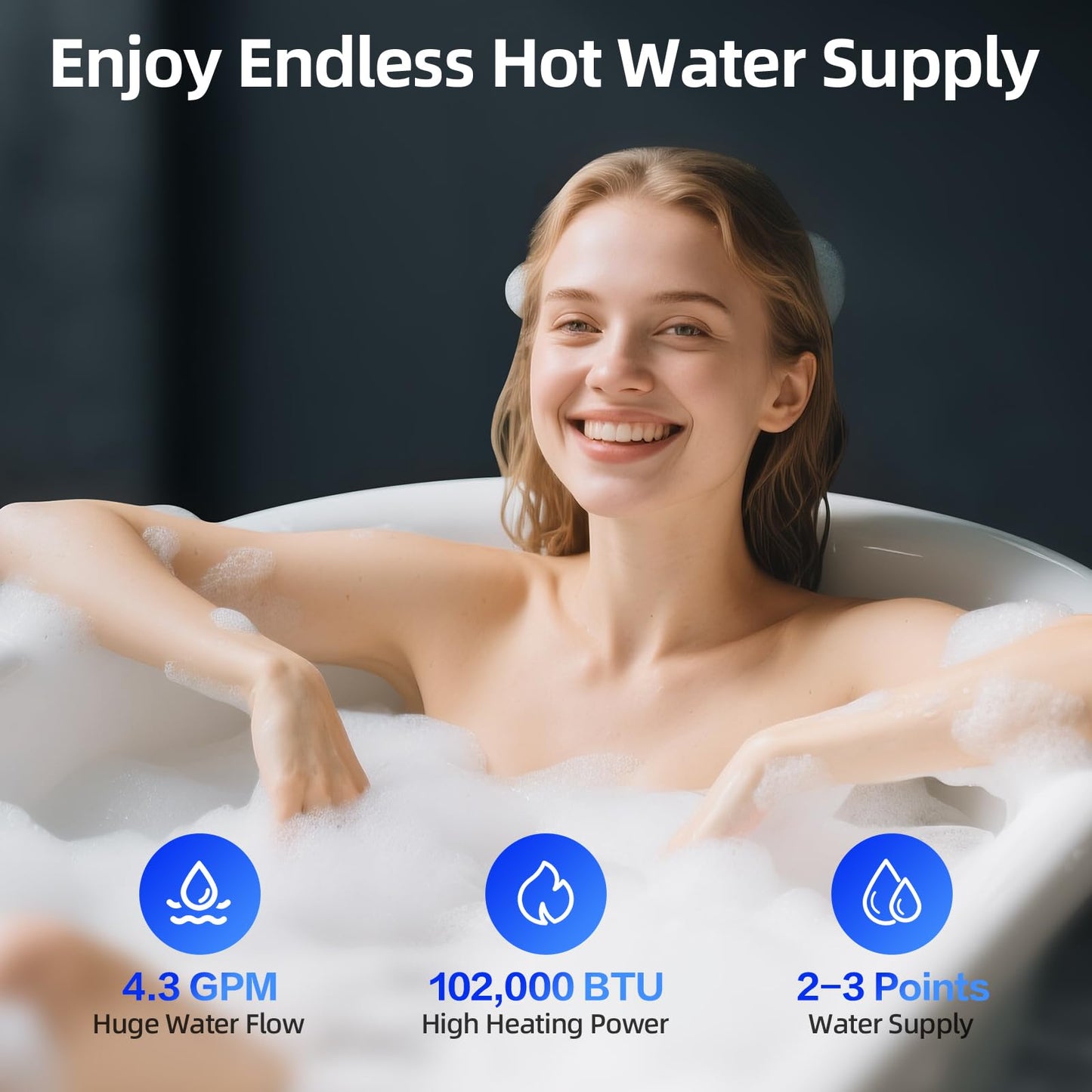 Propane Gas Tankless Water Heater, Indoor Max 4.3 GPM, 100,000 BTU On Demand Instant Hot Water Heater Propane Gas with LED Temperature Control Panel, 1/2" NPT Connector Size, Gray