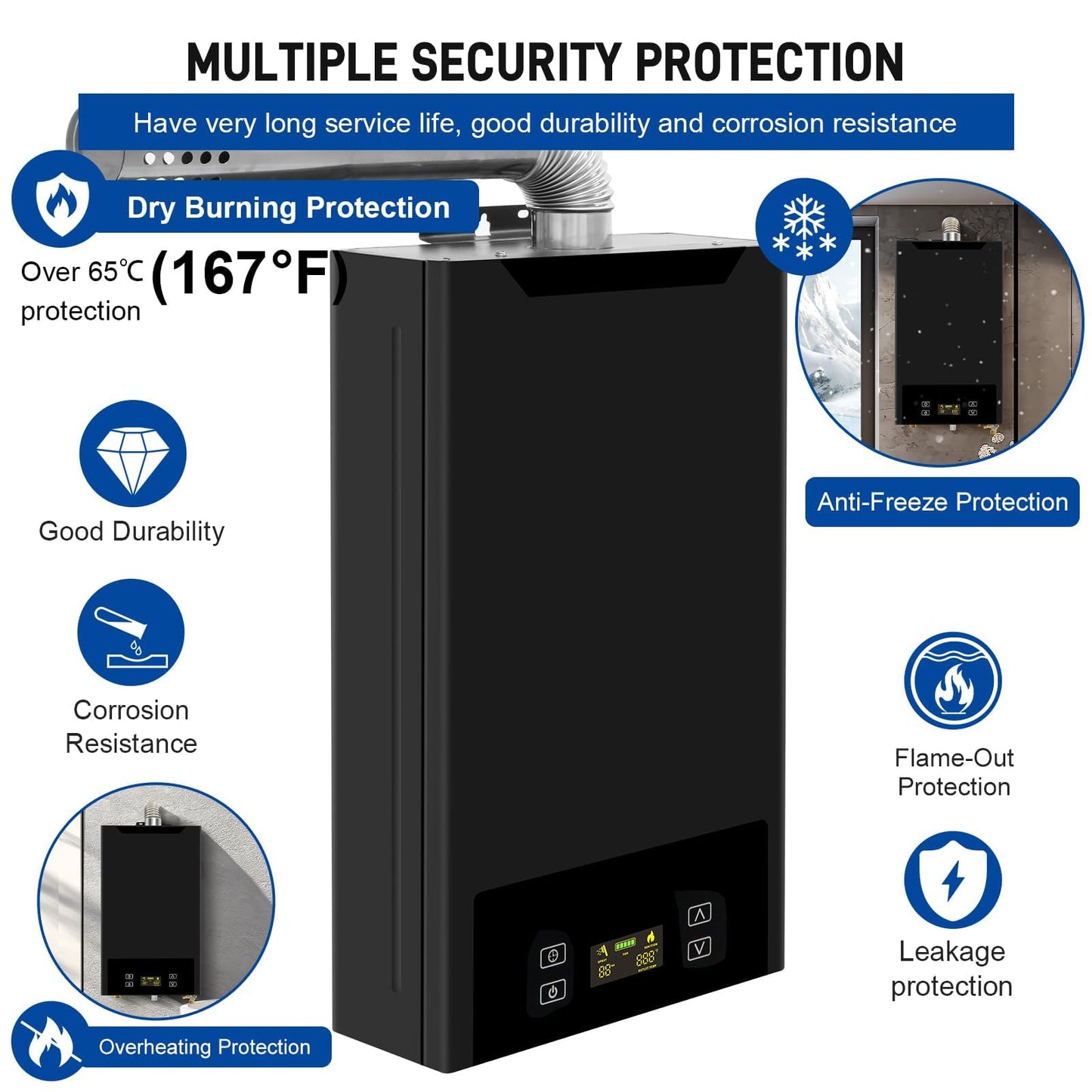 18L Tankless Water Heater Propane, 4.74GPM Indoor Constant propane water heater, 68,000 BTU Instant Hot Water Heater with Fahrenheit Digital Display, Multi-Protection