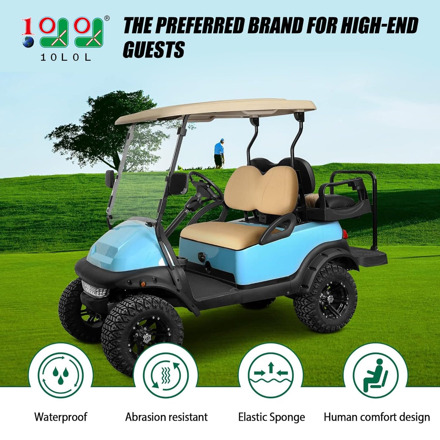 10L0L Golf Cart Seat-Front Seat Cushion & Backrest for Golf Cart Club Car Precedent (2012-up) Premium Sponge Comfortable Soft (Cream)